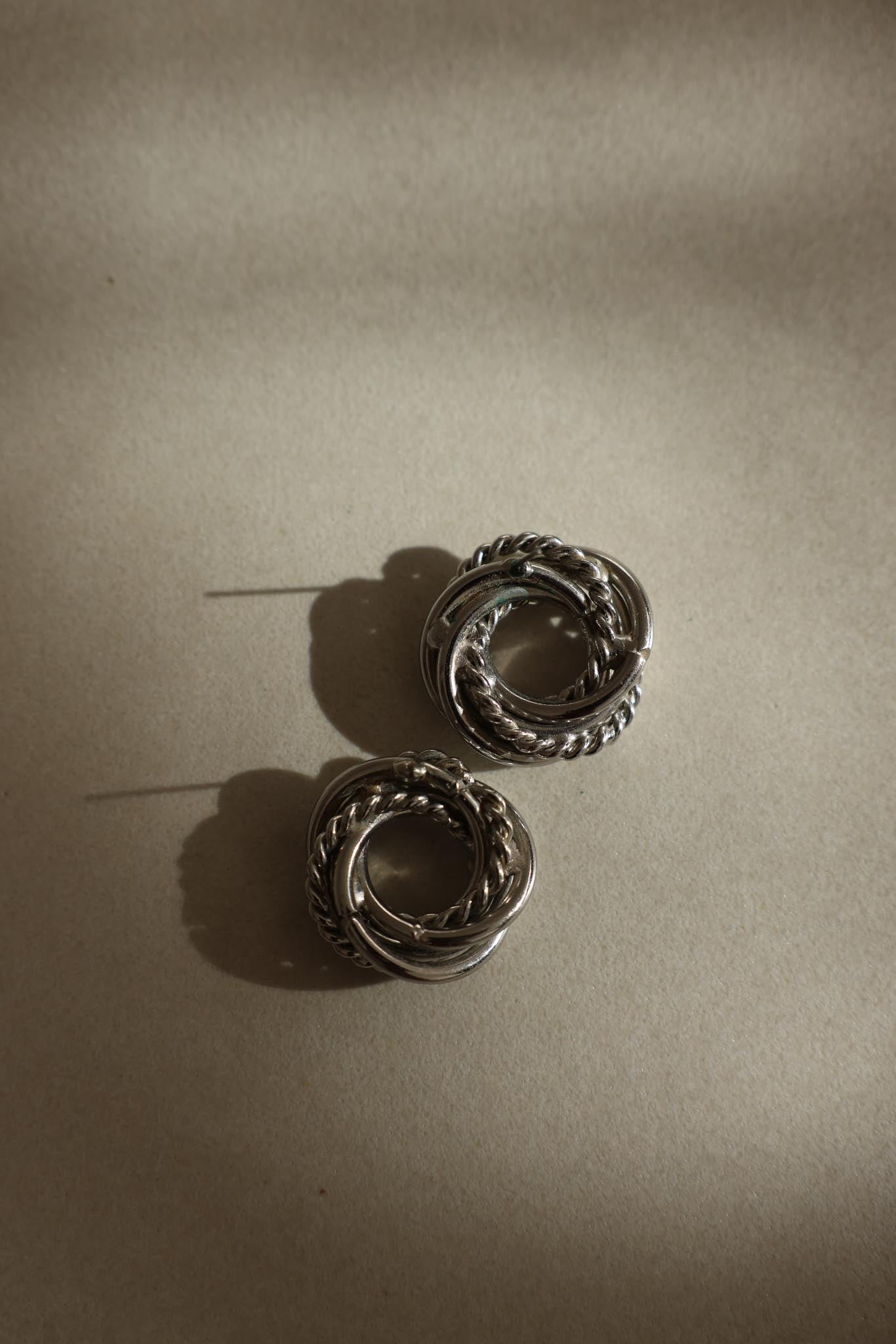 Silver-Tone Braided Circle Pierced Earrings