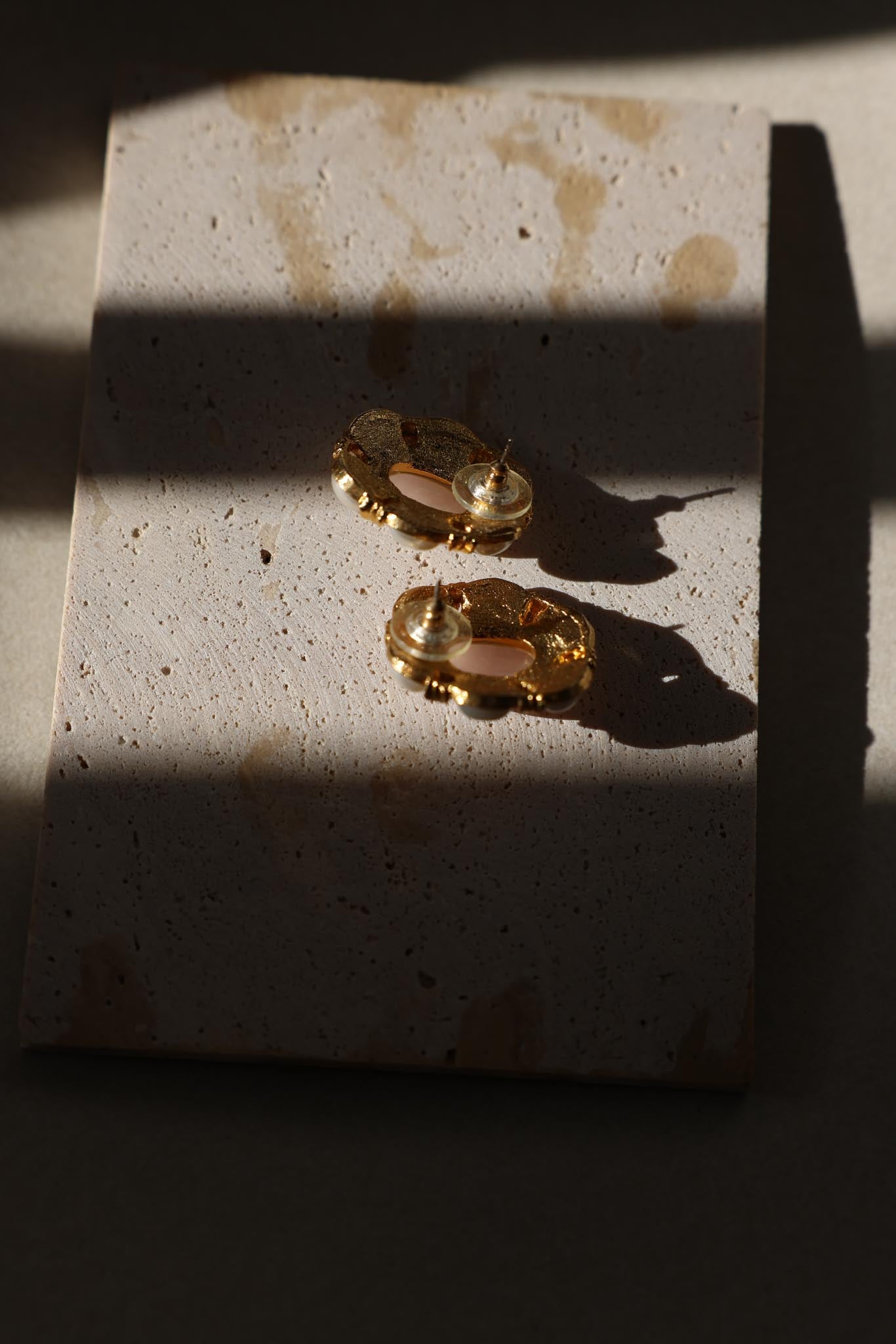 Gold-Tone Pink and Pearl Cluster Earrings