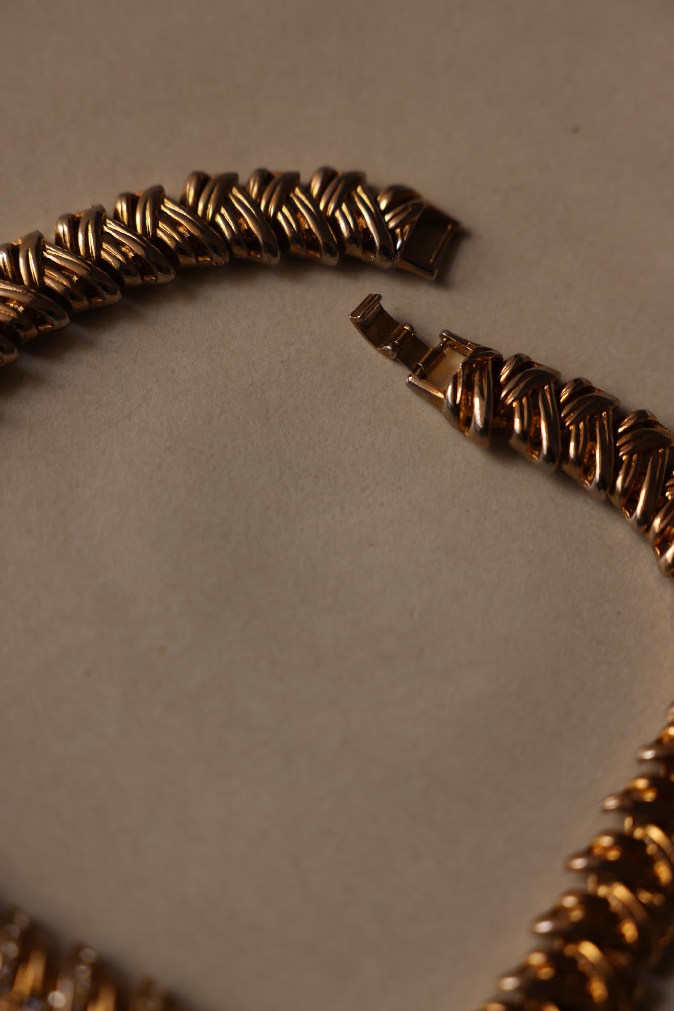 Gold-Tone Rhinestone Woven Necklace|Vintage Baazaar