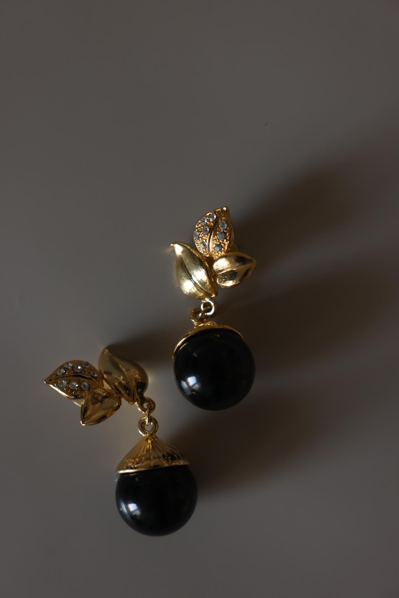Black Orb Drop Rhinestone Earrings