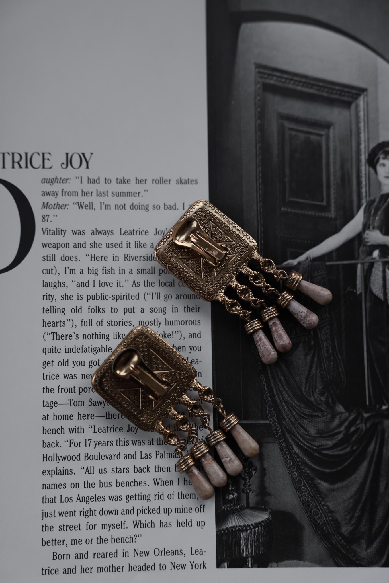 Statement Clip-On Earrings with Natural Stone Dangles|Vintage Baazaar