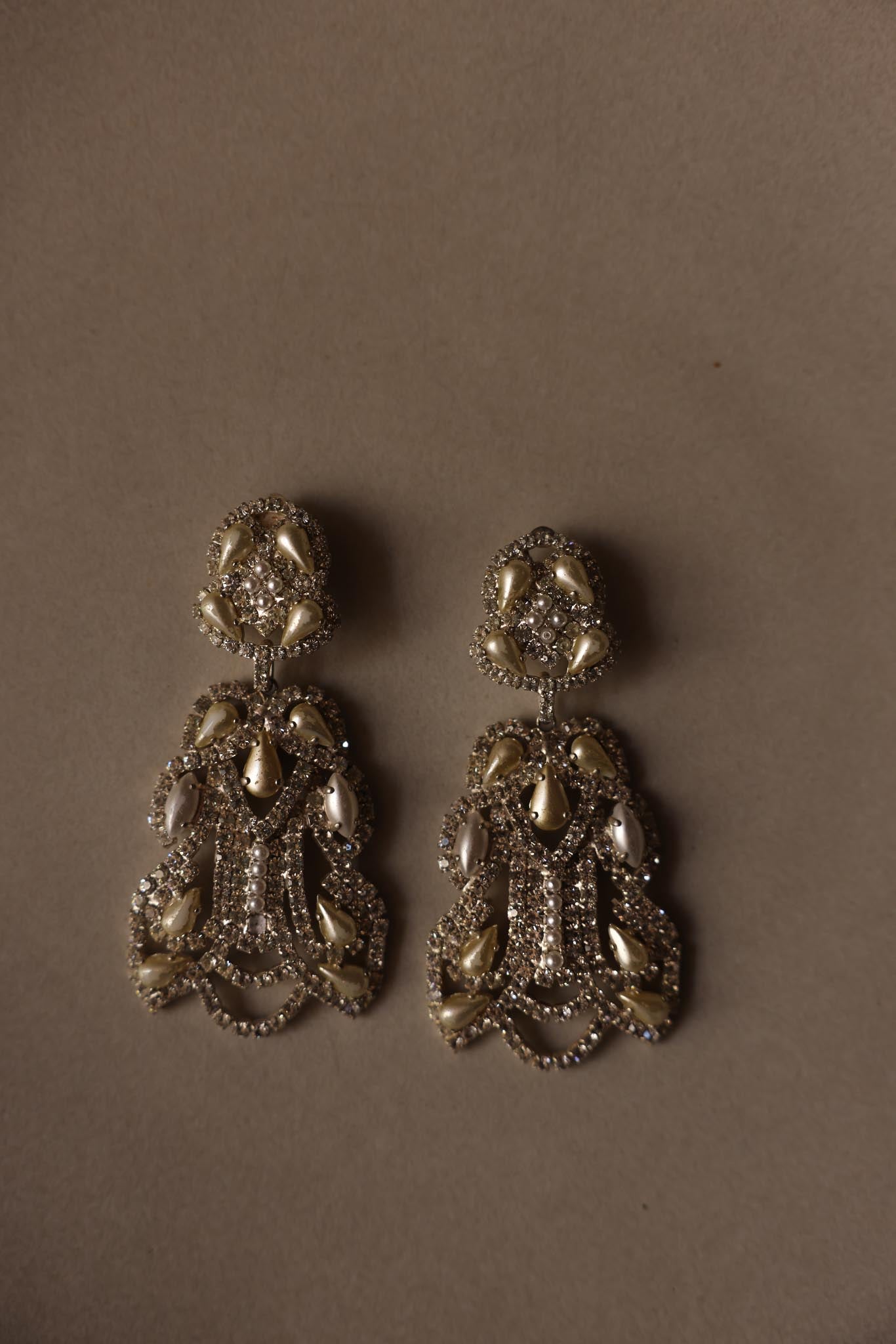 Rhinestone and Faux Pearl Clip-On Earrings