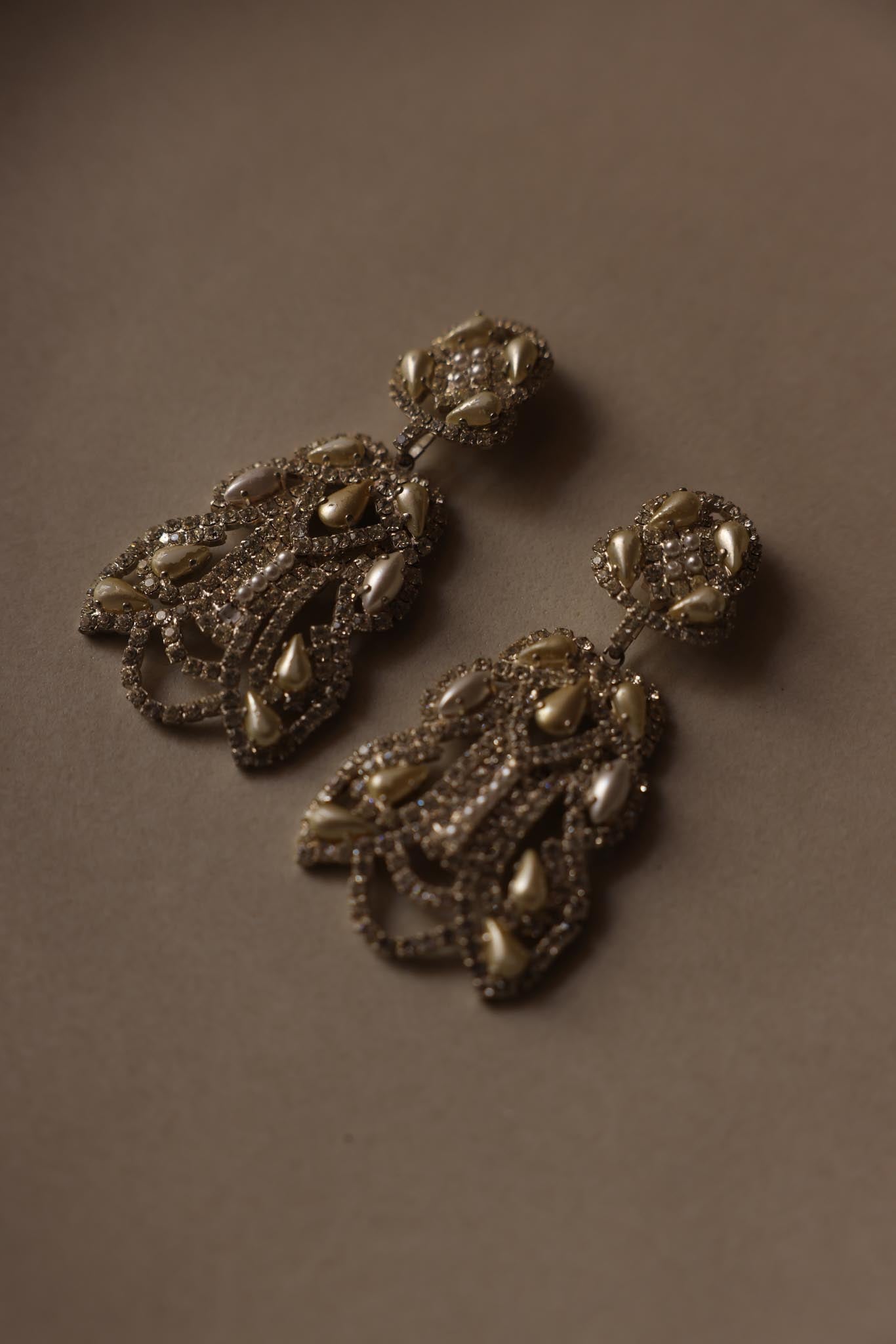 Rhinestone and Faux Pearl Clip-On Earrings