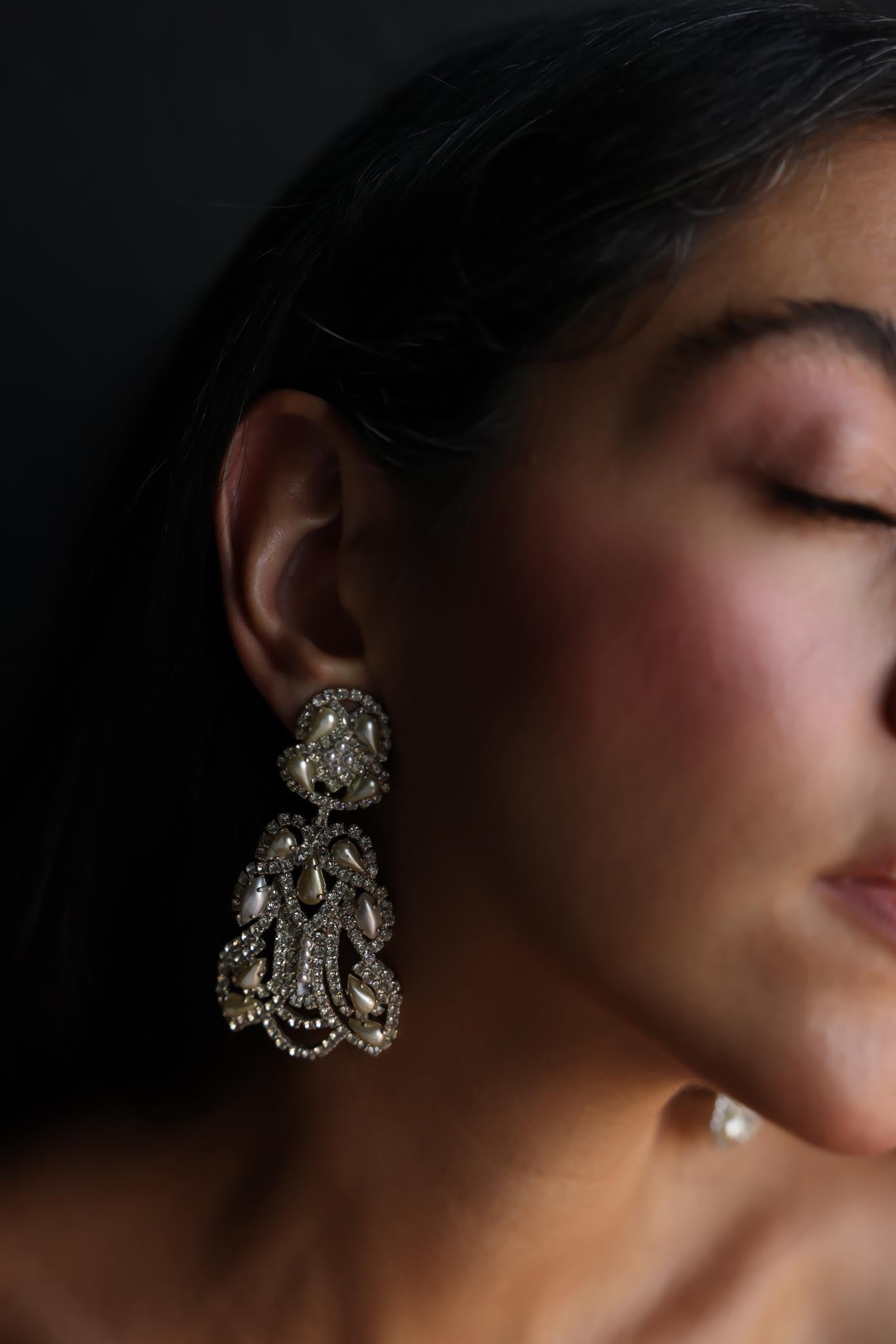 Rhinestone and Faux Pearl Clip-On Earrings