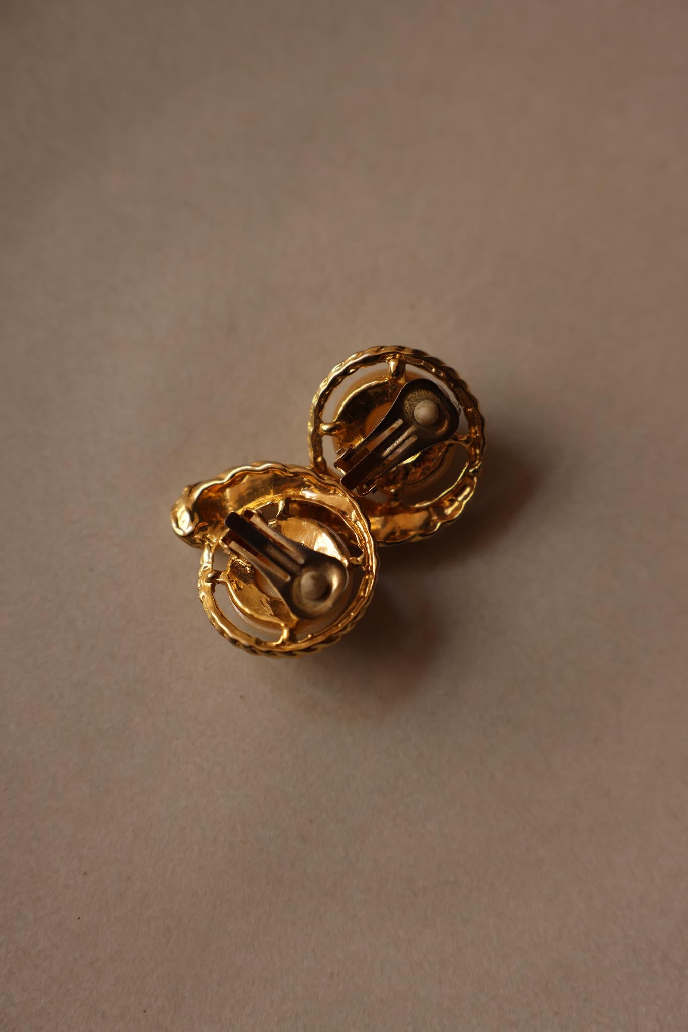 Clip-On Earrings with Faux Pearls and Twisted Gold-Tone Design|Vintage Baazaar