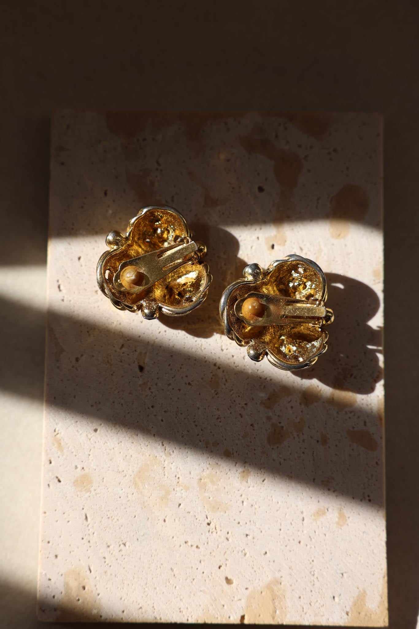 Gold and Purple Cabochon Clip-On Earrings