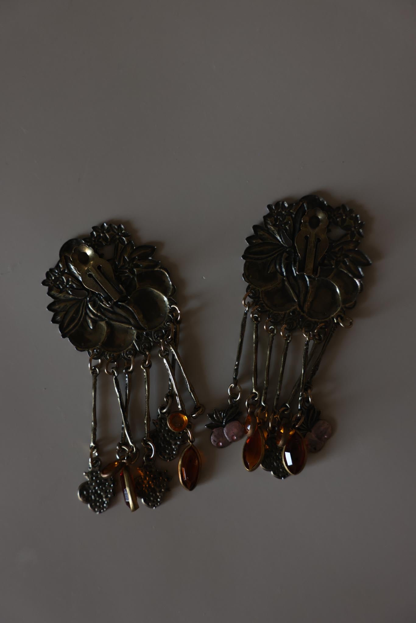 Hand-Painted Floral Dangle Clip-On Earrings