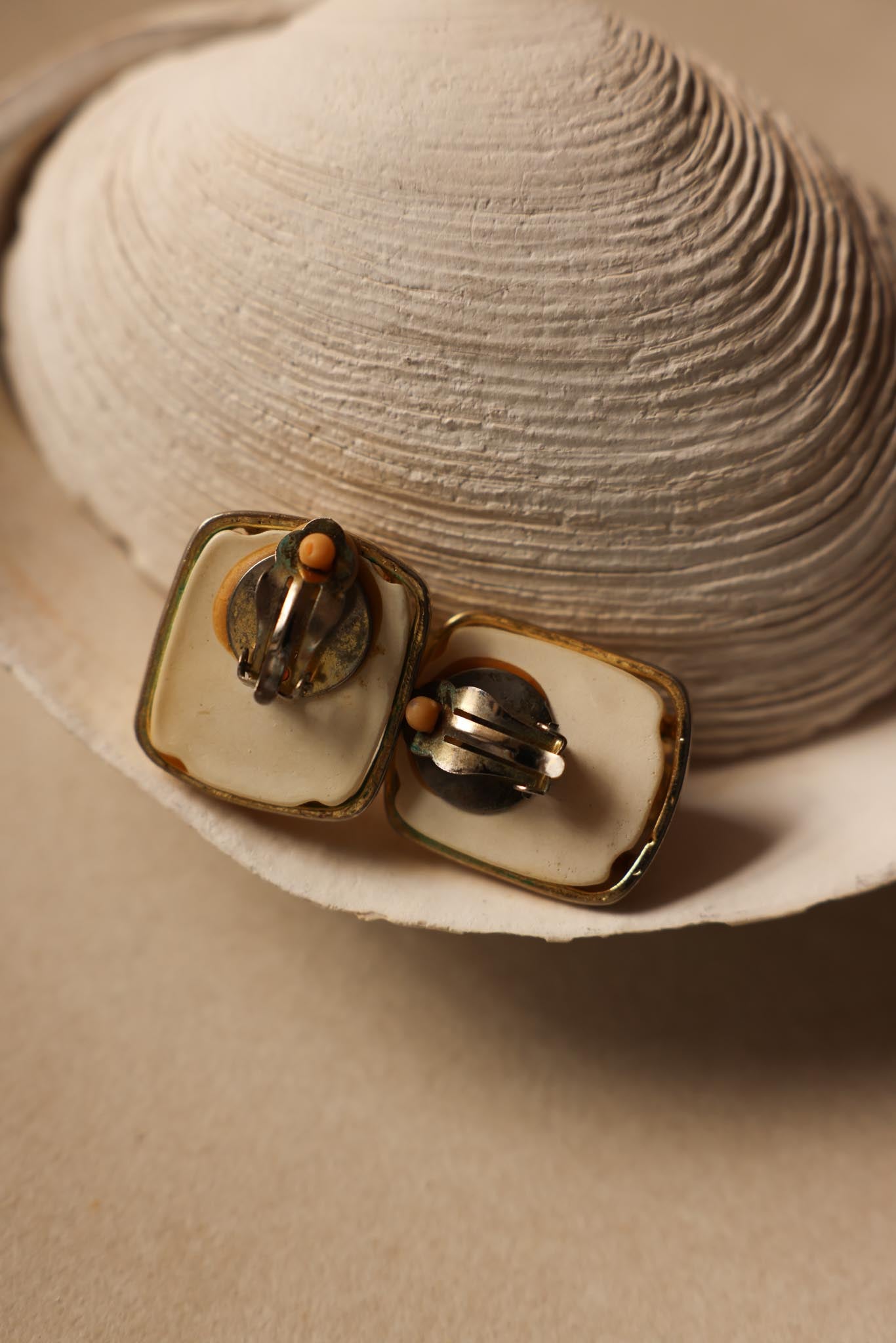 Gold-Tone Clip-On Earrings with white Enamel and Faux Pearls, 1980s