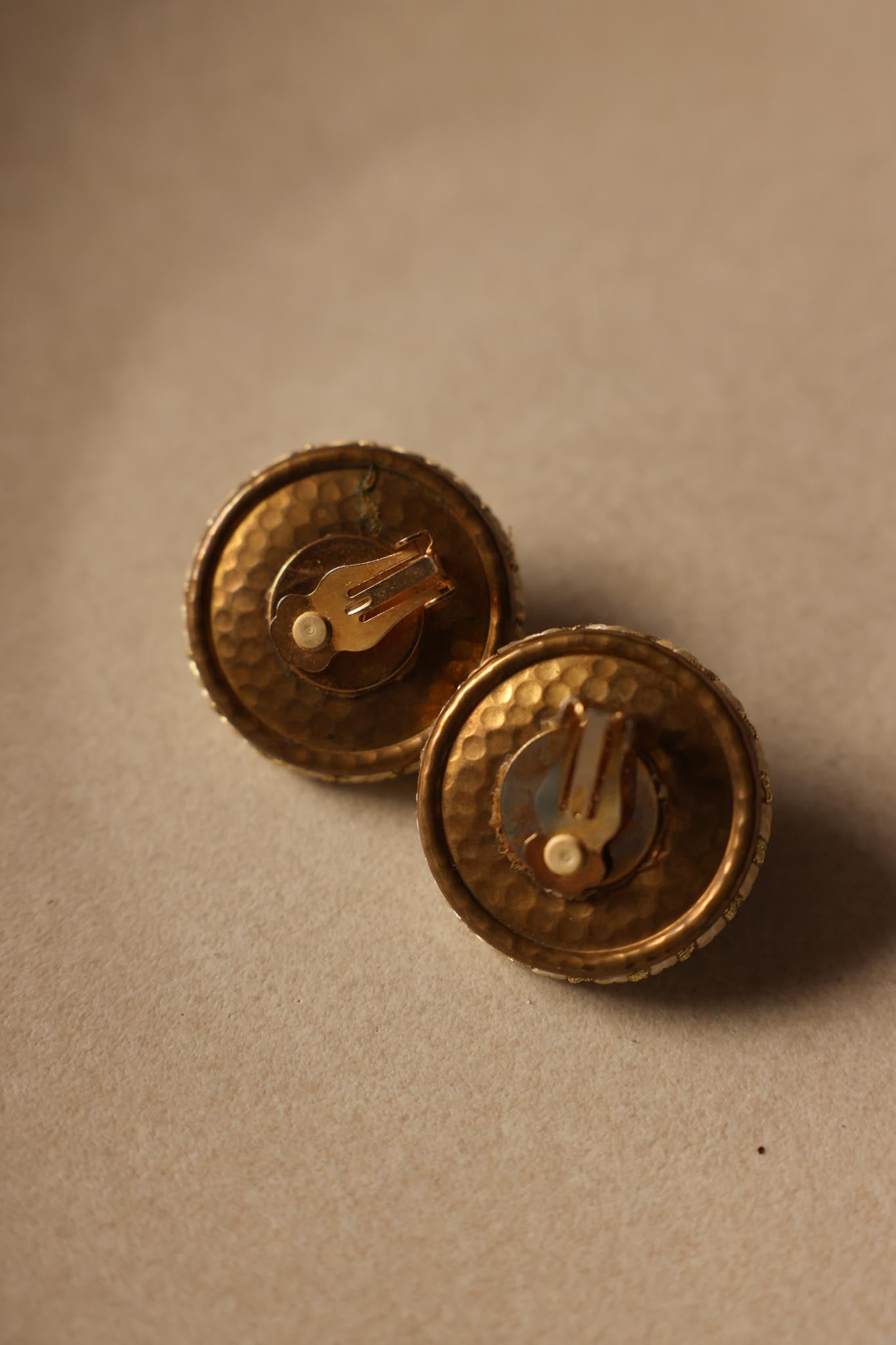 White and Gold Woven Clip-On Earrings
