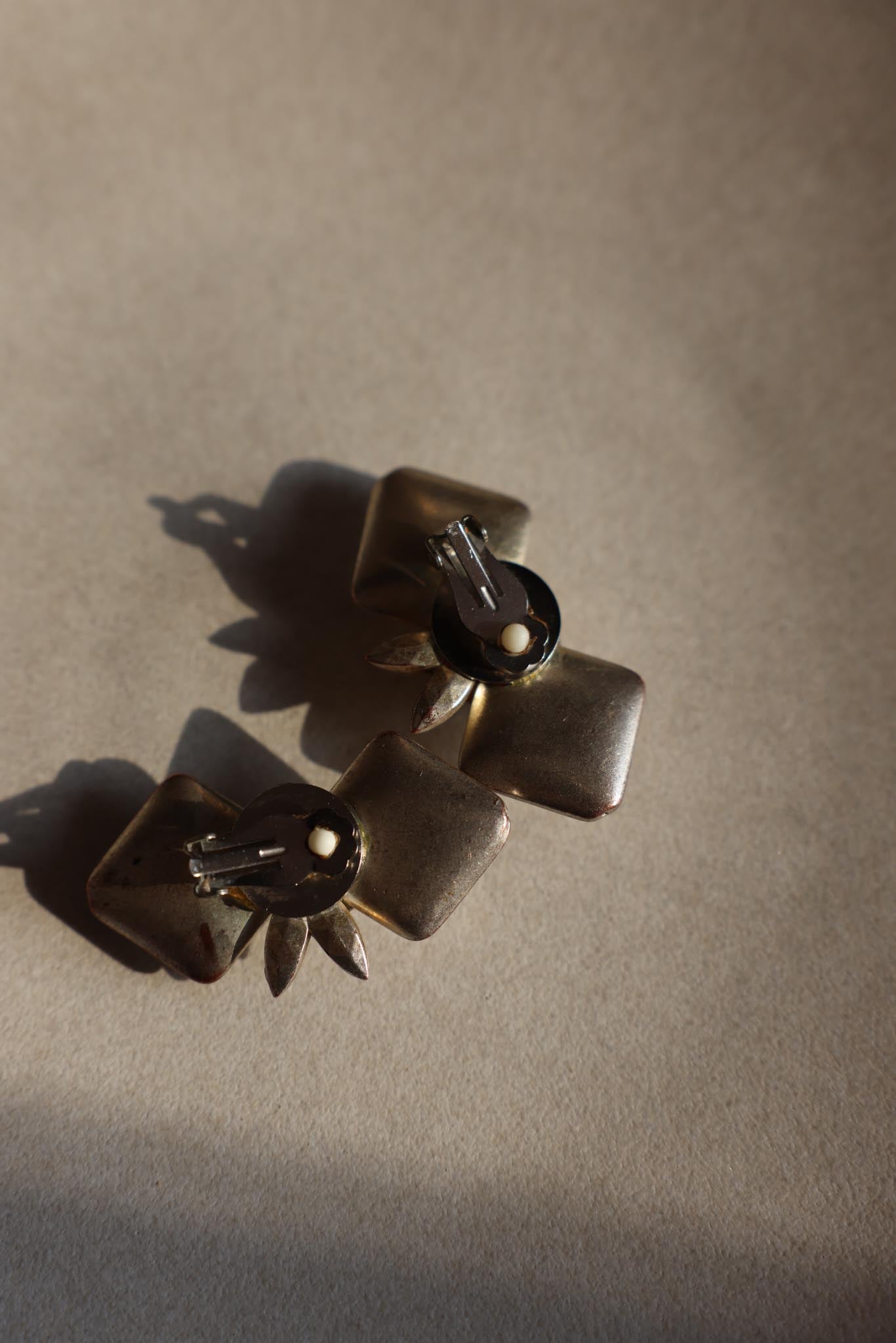 Geometric Silver Bow Clip-On Earrings