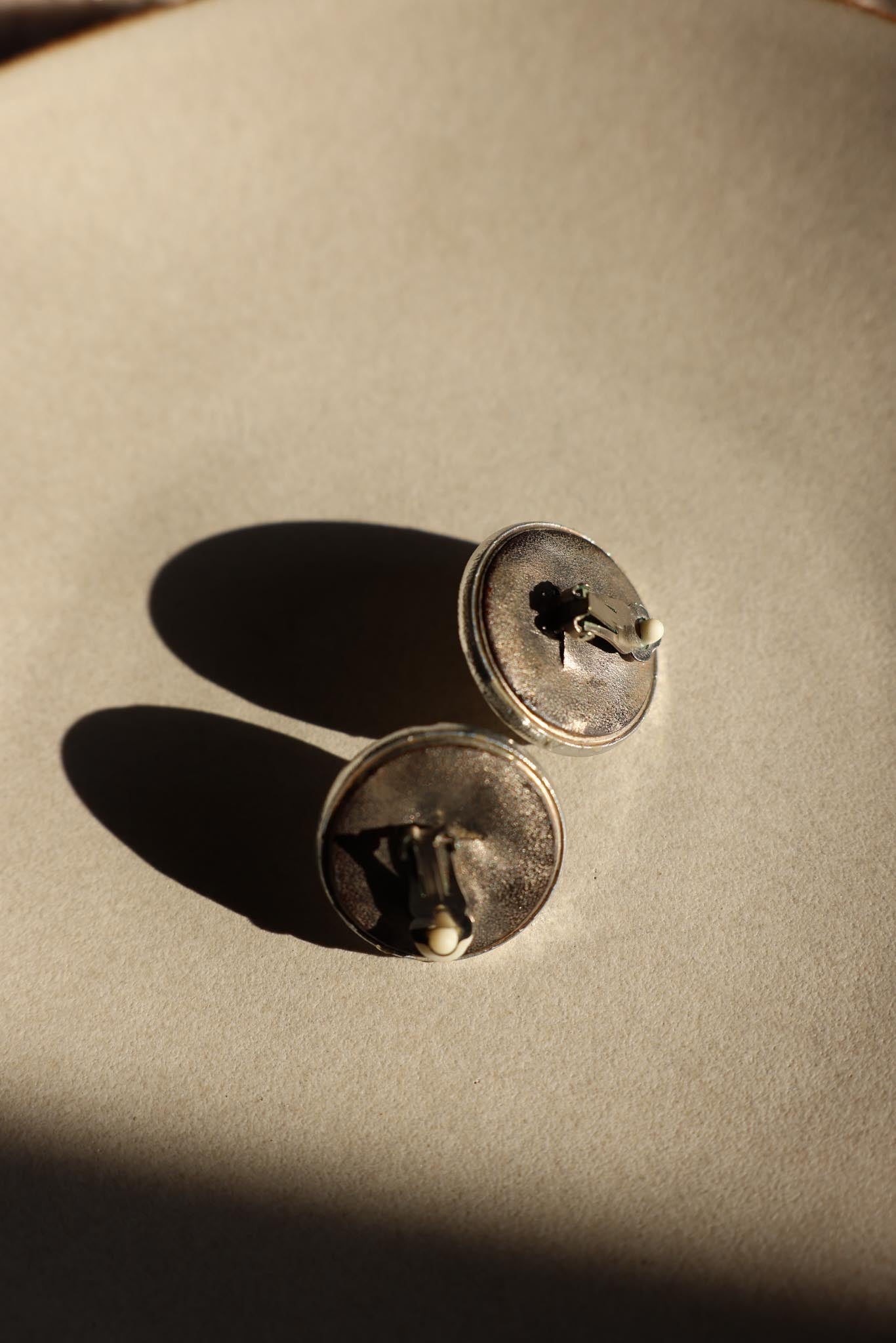 Silver Engraved Faux Pearl Clip-On Earrings