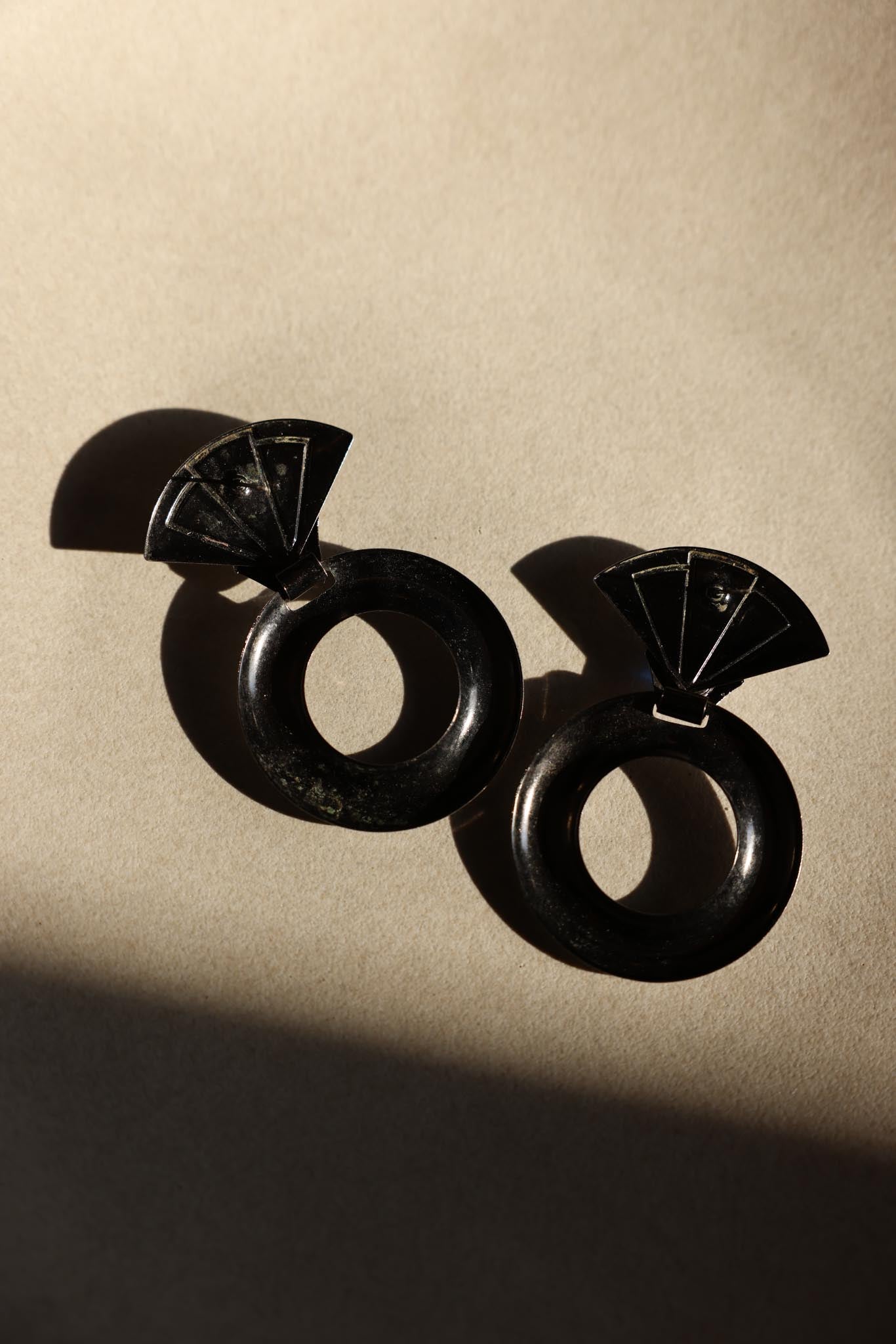 Geometric Silver Drop Earrings with Blue Cabochon