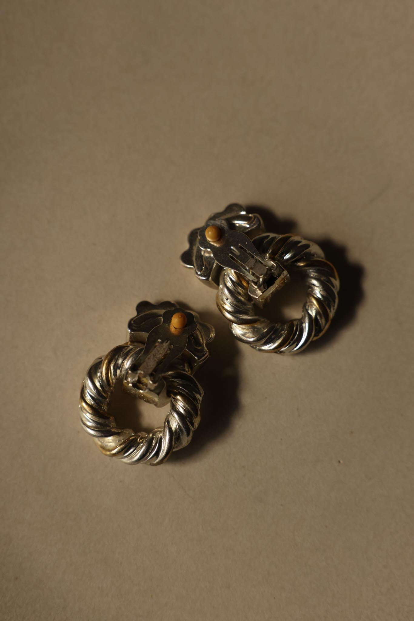 Two-Tone Twisted Hoop Clip-On Earrings