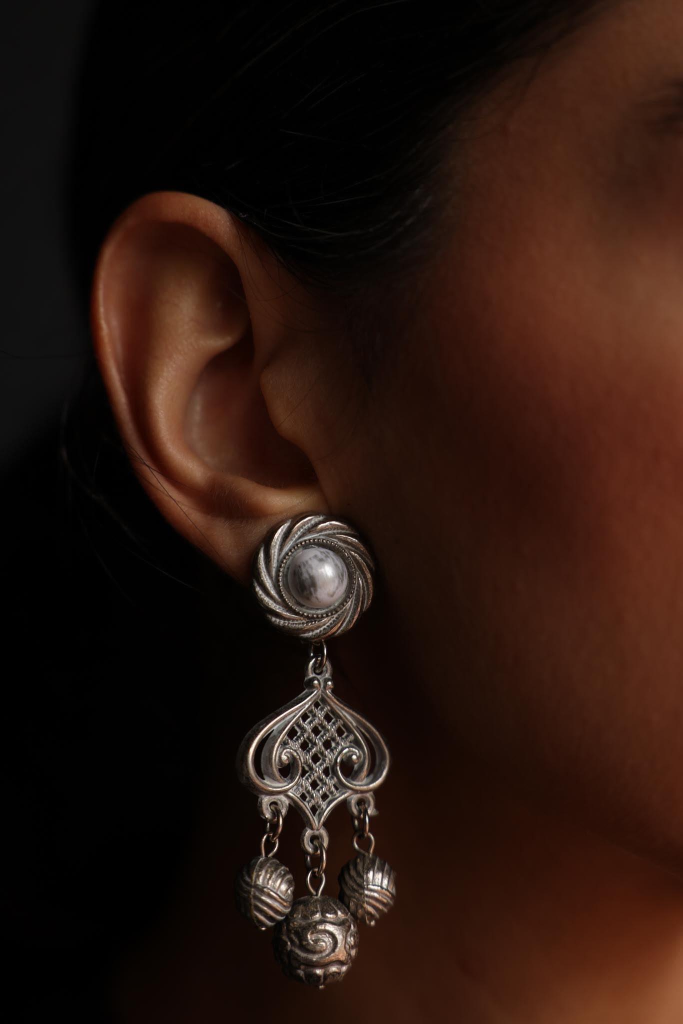 Silver Tone Filigree Drop Earrings