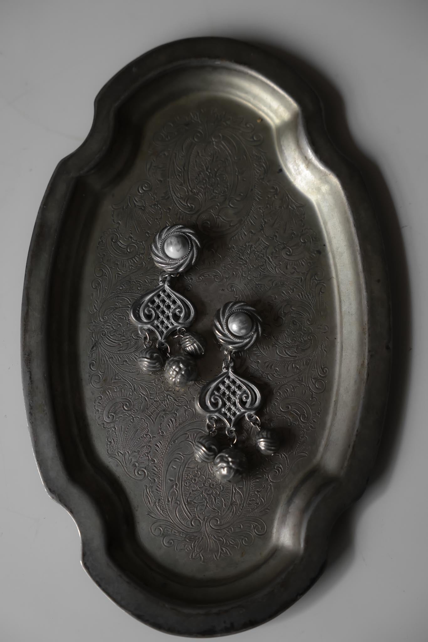 Silver Tone Filigree Drop Earrings