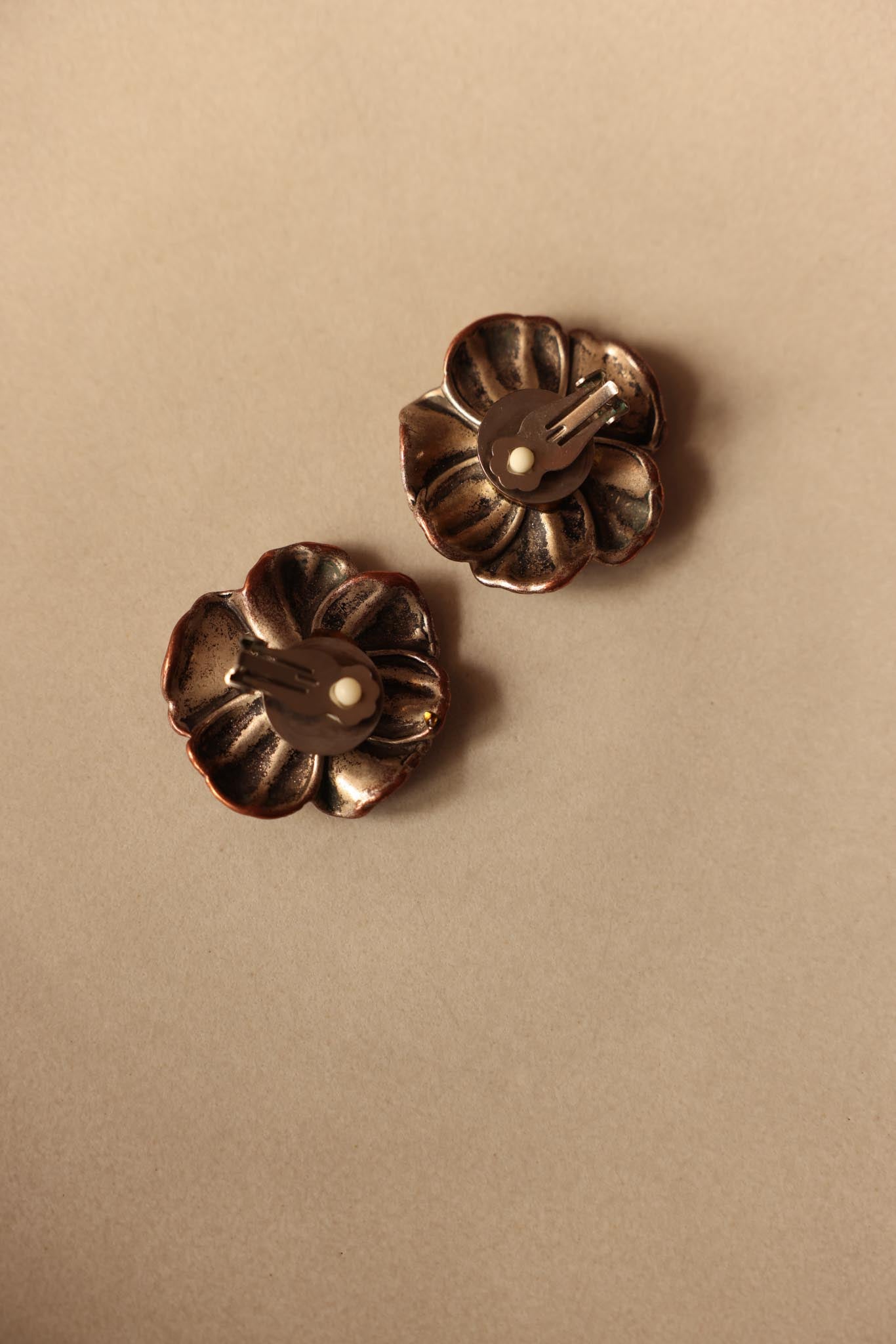 Silver Flower Clip-On Earrings with Blue Cabochon