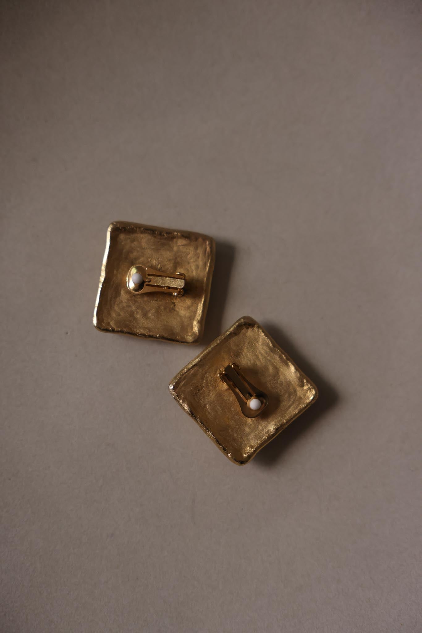 Oversized Square Clip-On Earrings with Amber Center