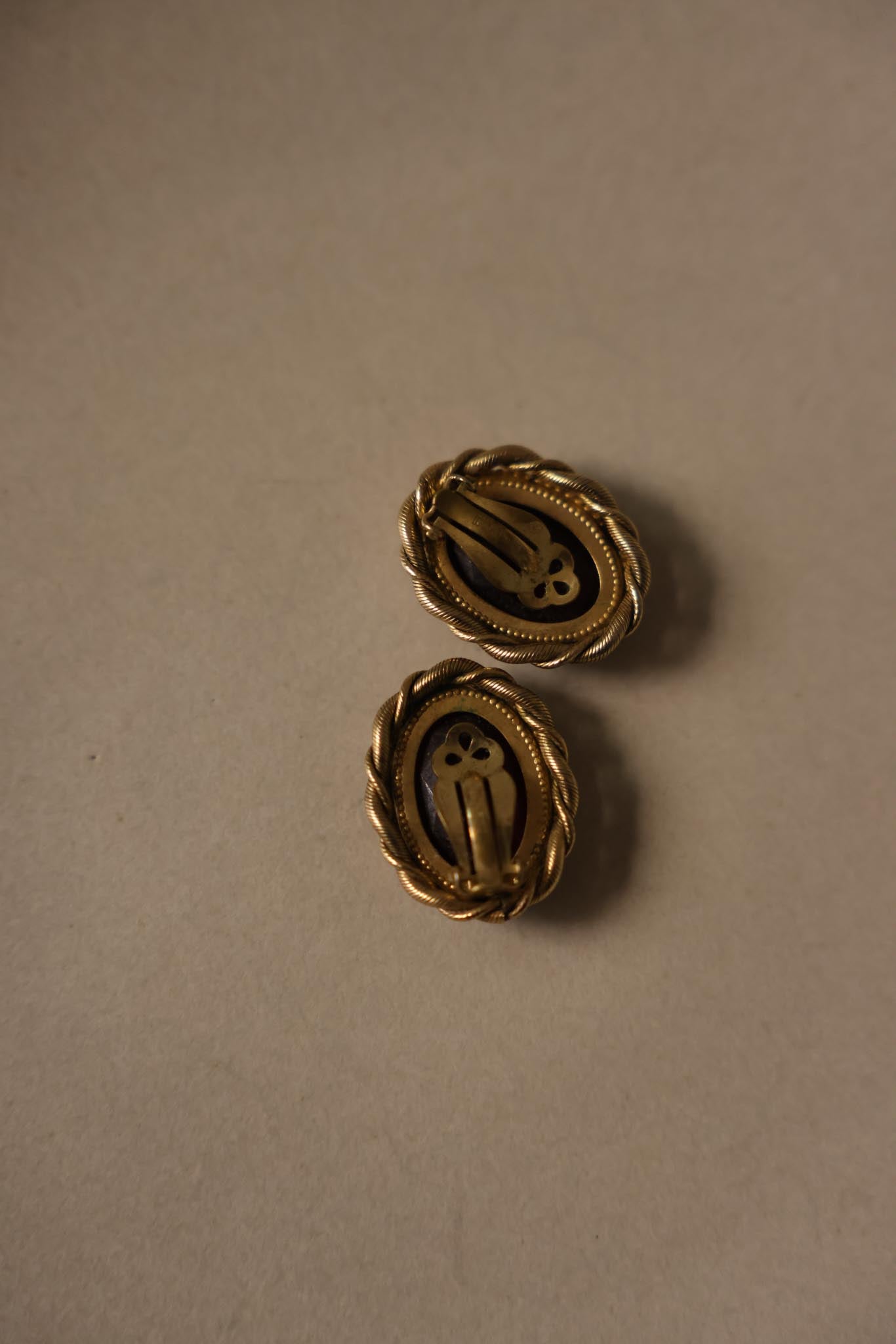 Whiting & Davis Oval Ruby Red Glass Clip-On Earrings
