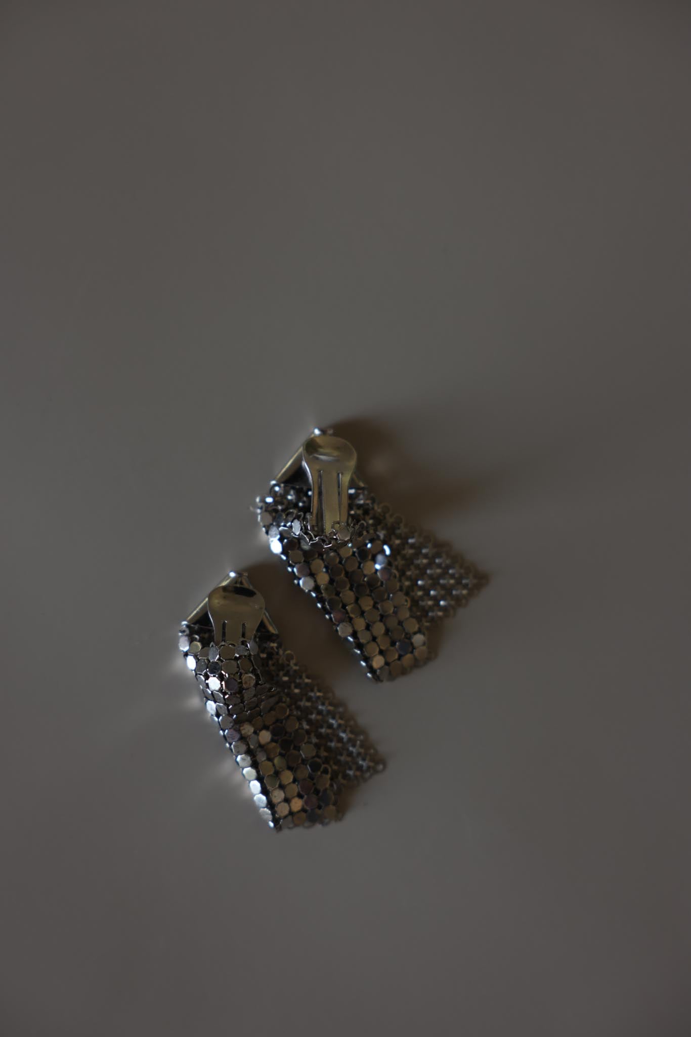 Silver Mesh Drape Clip-On Earrings