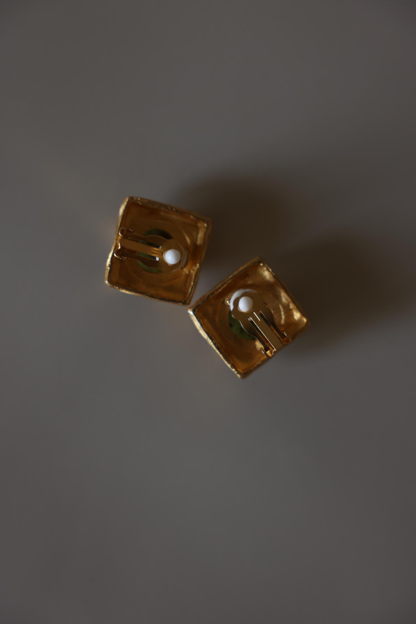 Square Green Cabochon Clip-On Earrings