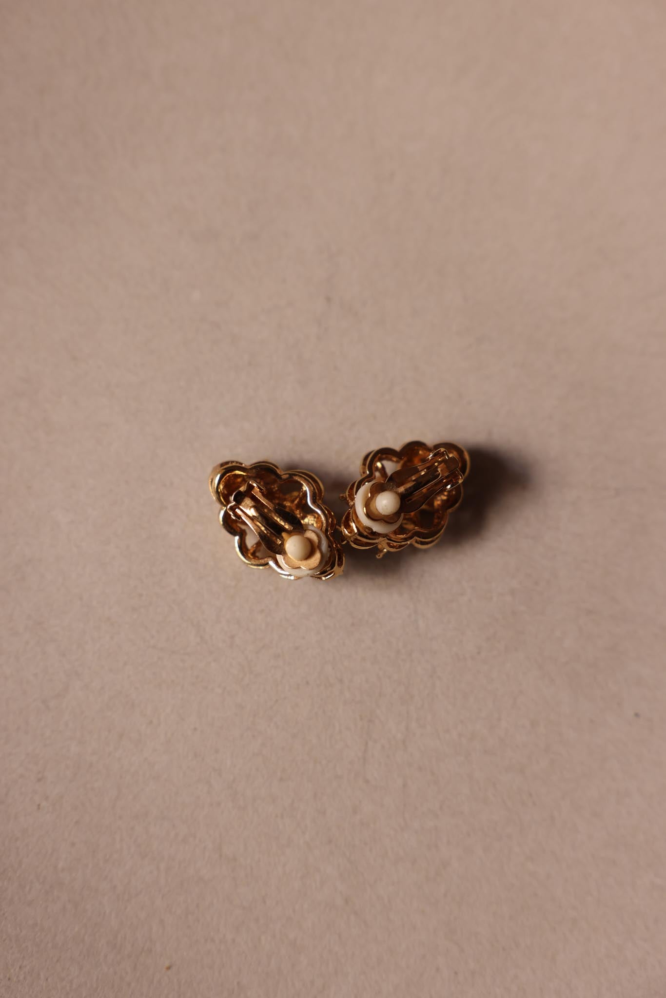 Gold-Tone Floral Clip-On Earrings with Light Blue Cabochons and Rhinestones