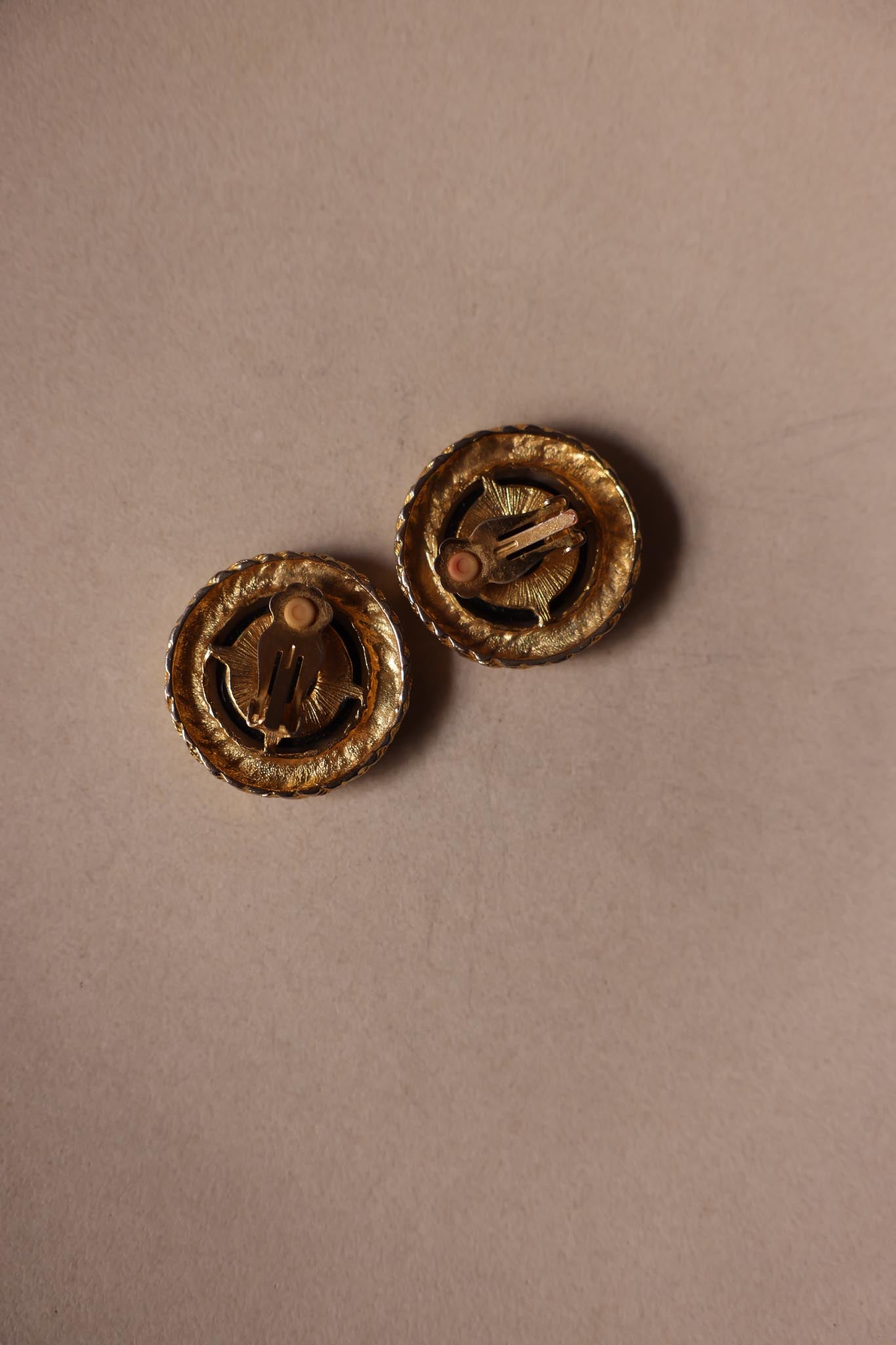 Gold-Tone Rope Circle Clip-On Earrings with Black and White Cabochons