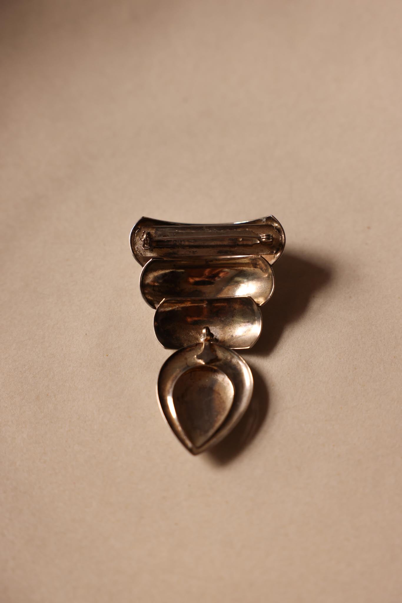 Silver-Tone Sculptural Teardrop Brooch