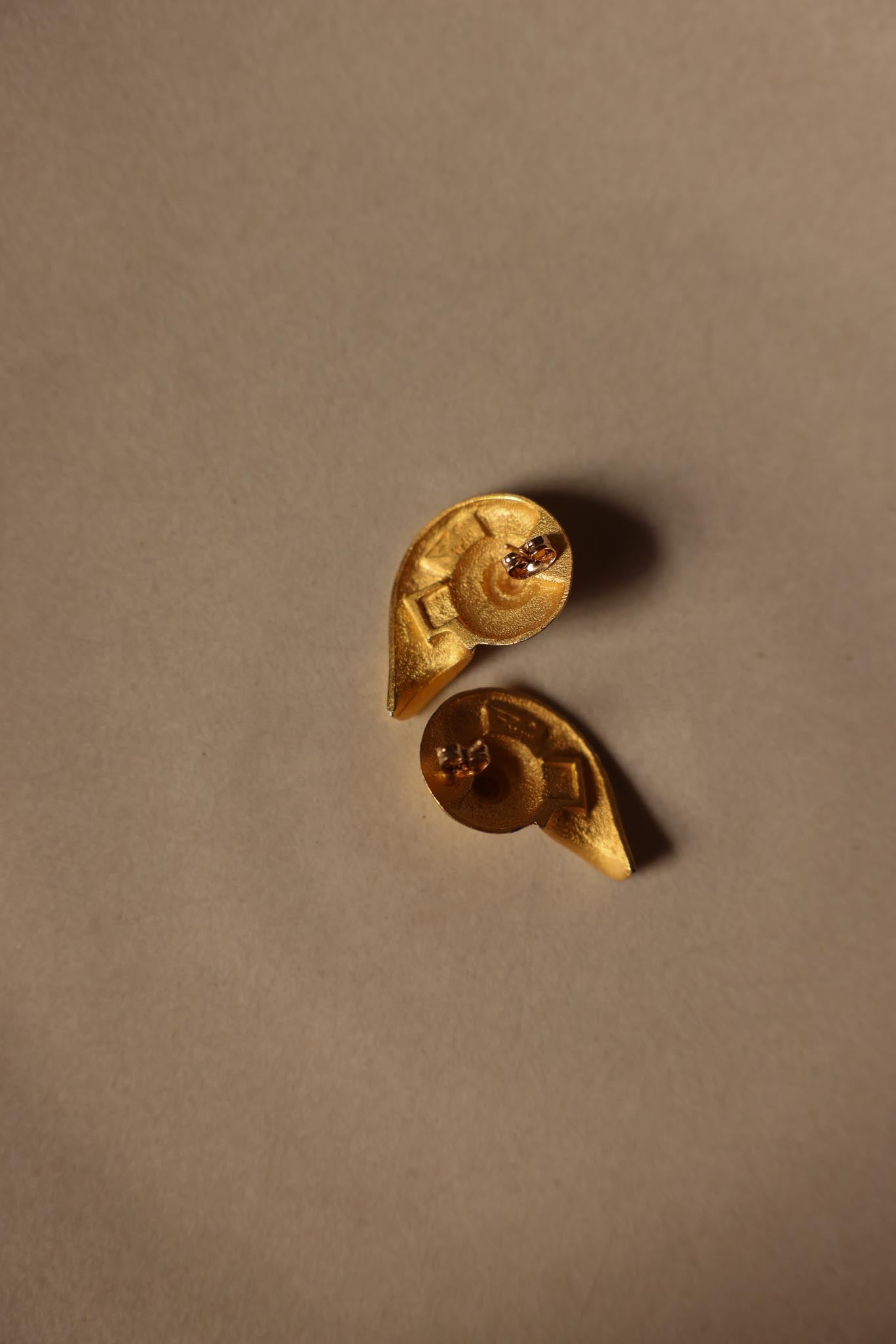 Matte Gold Spiral Pierced Earrings (Signed MFA)