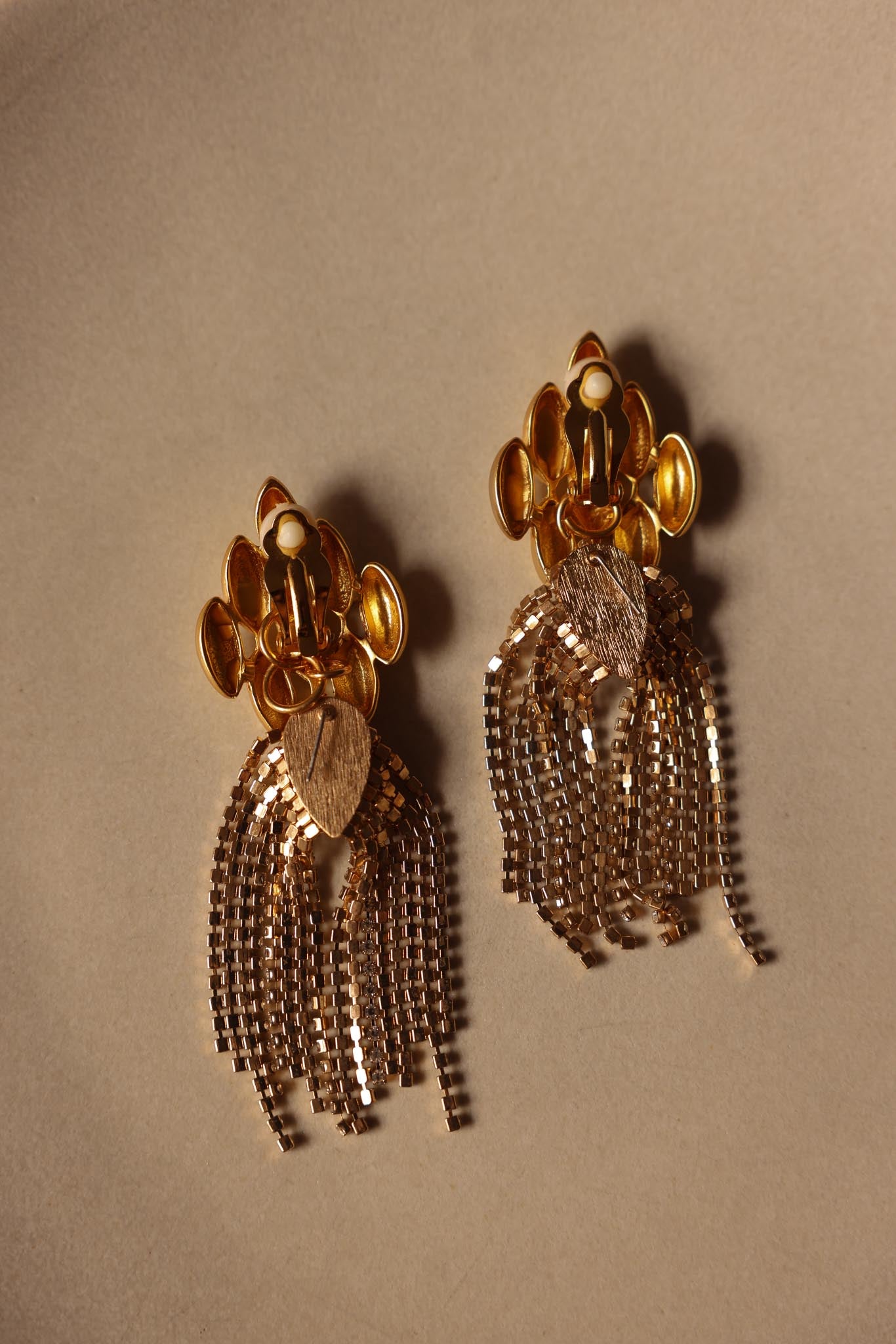 Matte Gold Rhinestone Cascade Clip-On Earrings