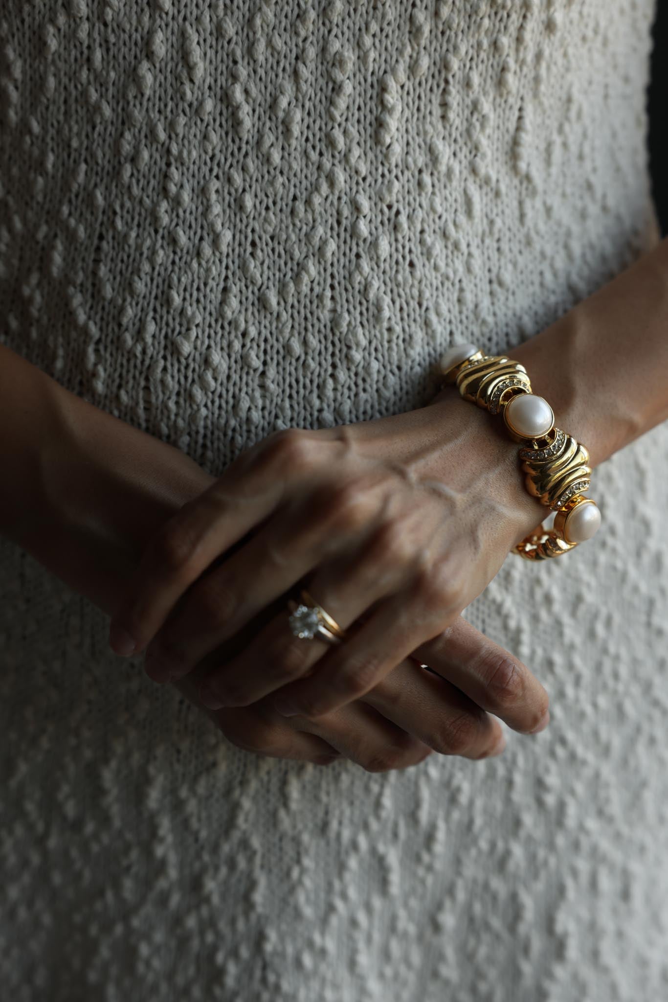 Gold-Tone Faux Pearl Statement Bracelet