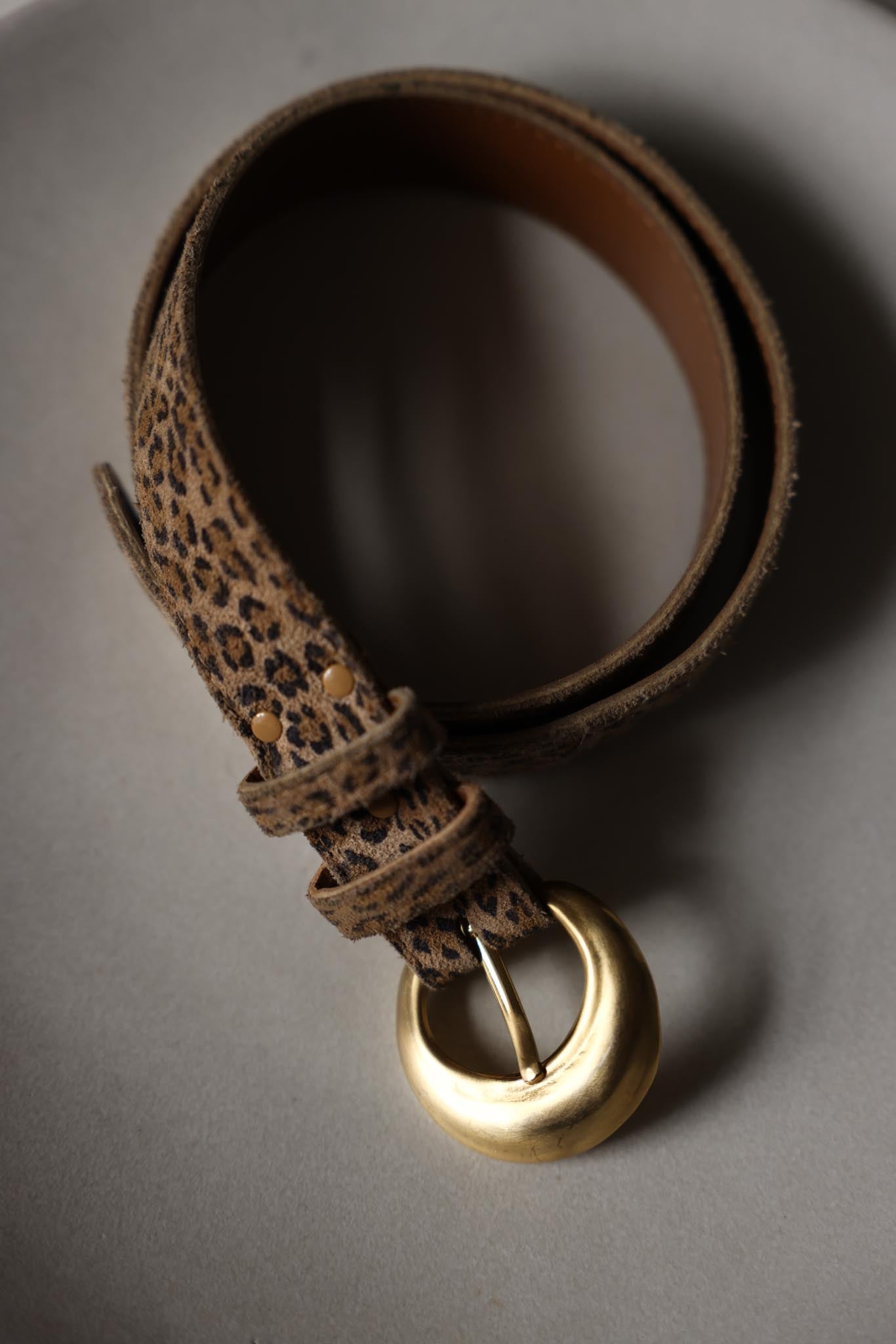 Vintage Leopard Print Belt with Matte Gold Buckle