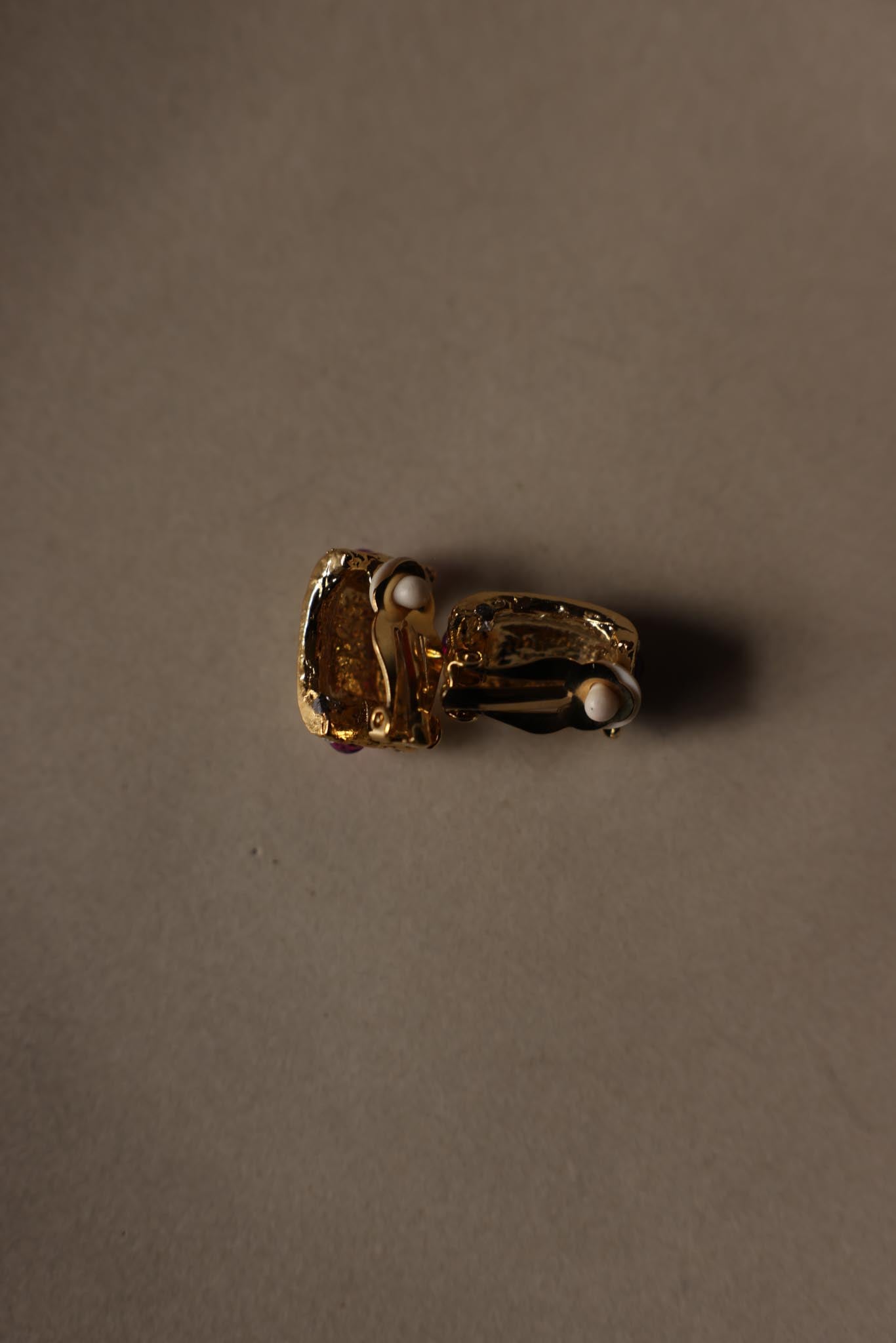 Gold-Tone Multicolor Cabochon Clip-On Earrings|Vintage Baazaar