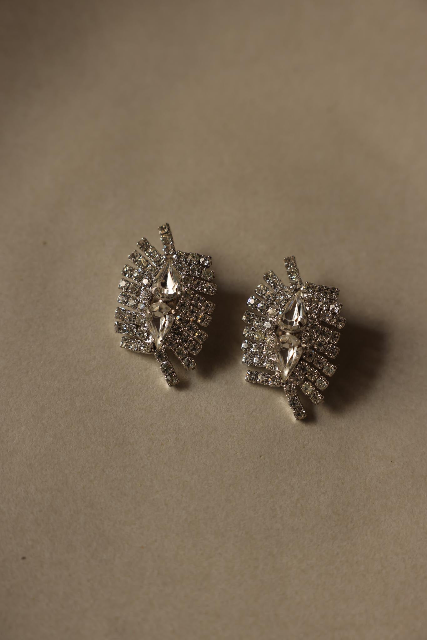 Oversized Clear Rhinestone Clip-On Earrings