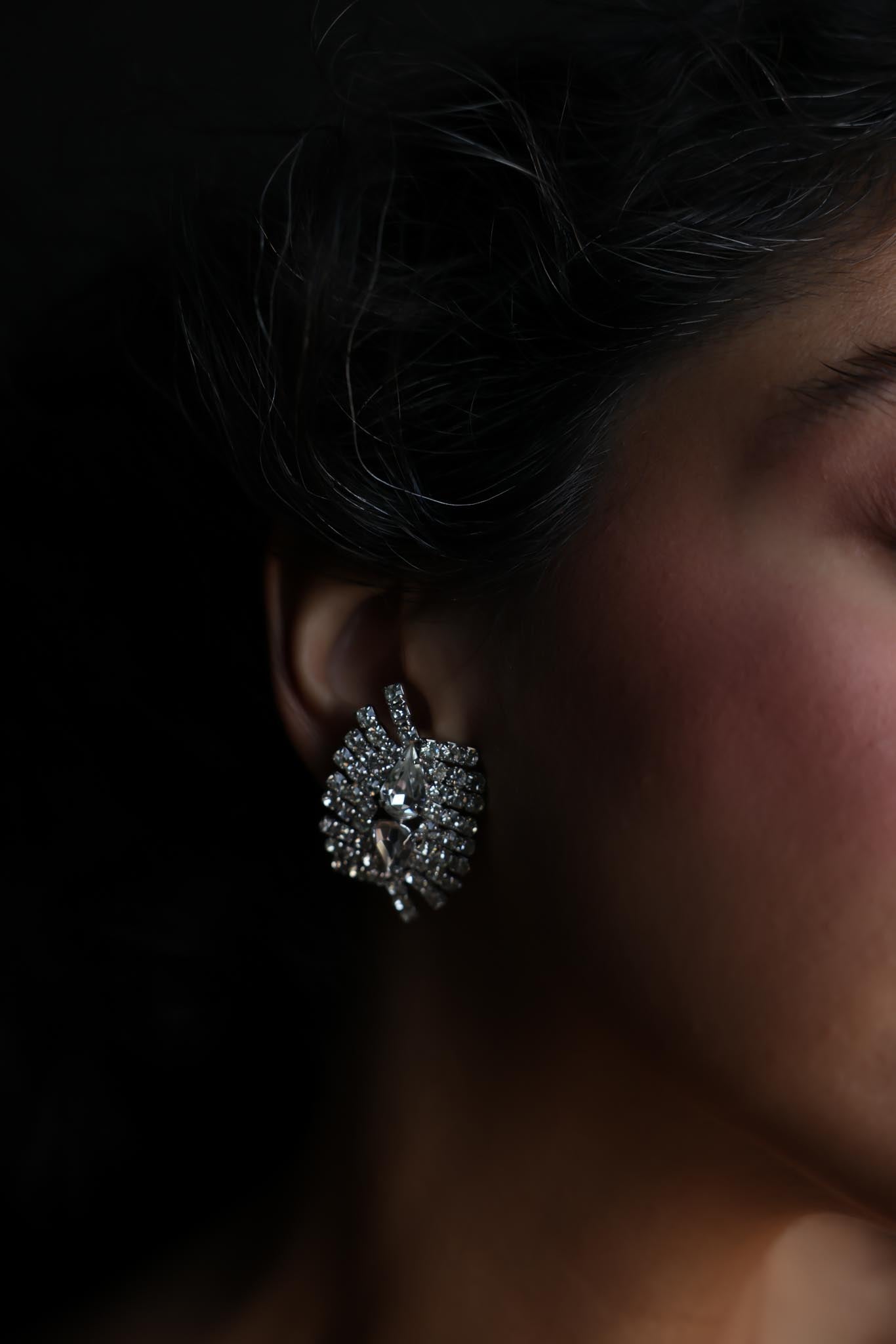 Oversized Clear Rhinestone Clip-On Earrings