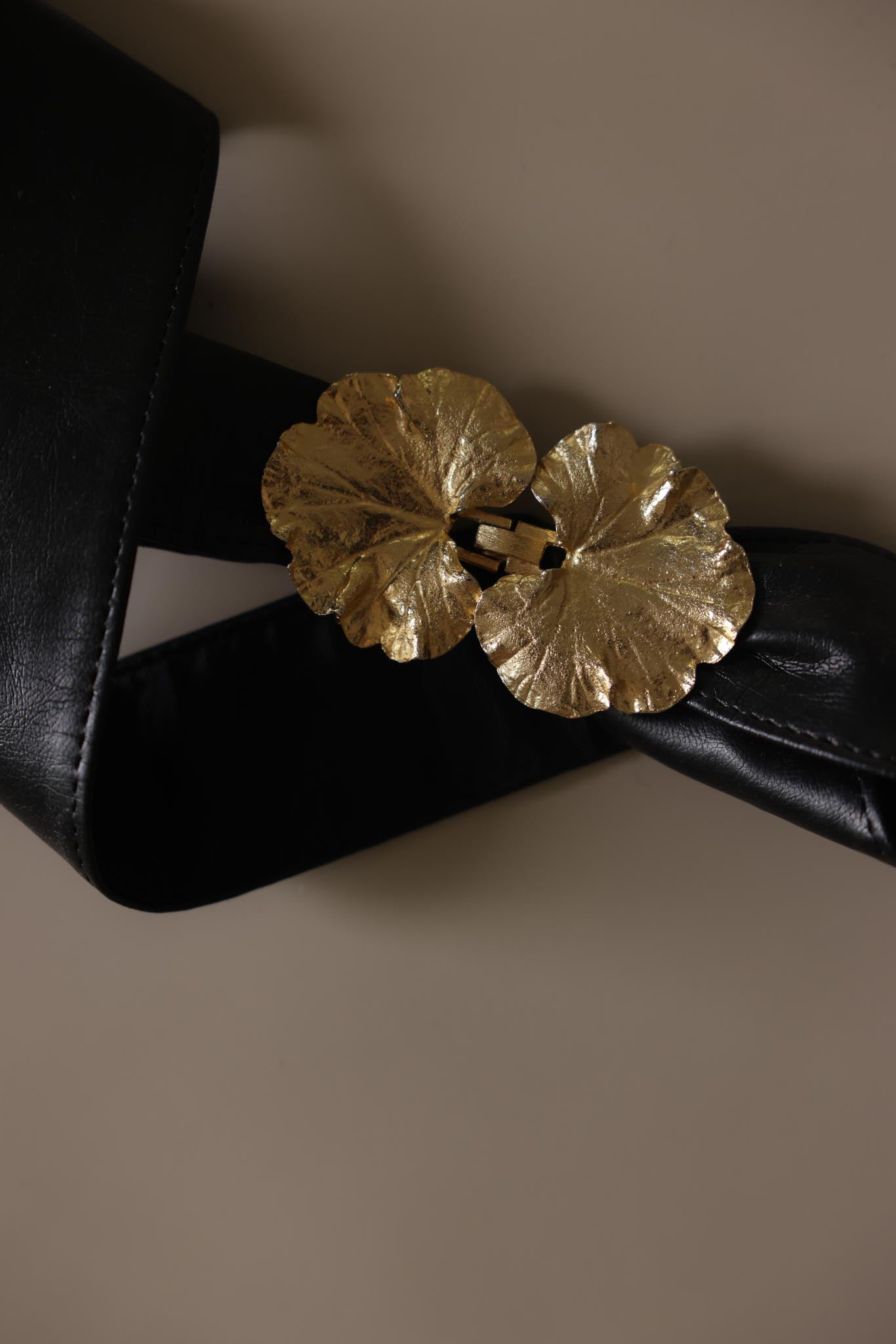 Mimi di N Gold Tone Floral Buckle Black Leather Be