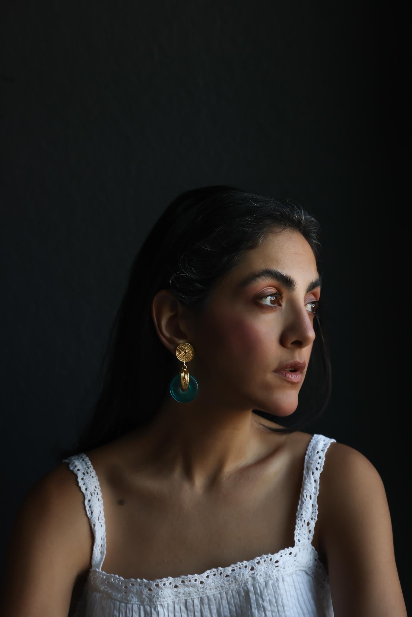 Gold Tone Blue Acrylic Disc Clip-On Earrings