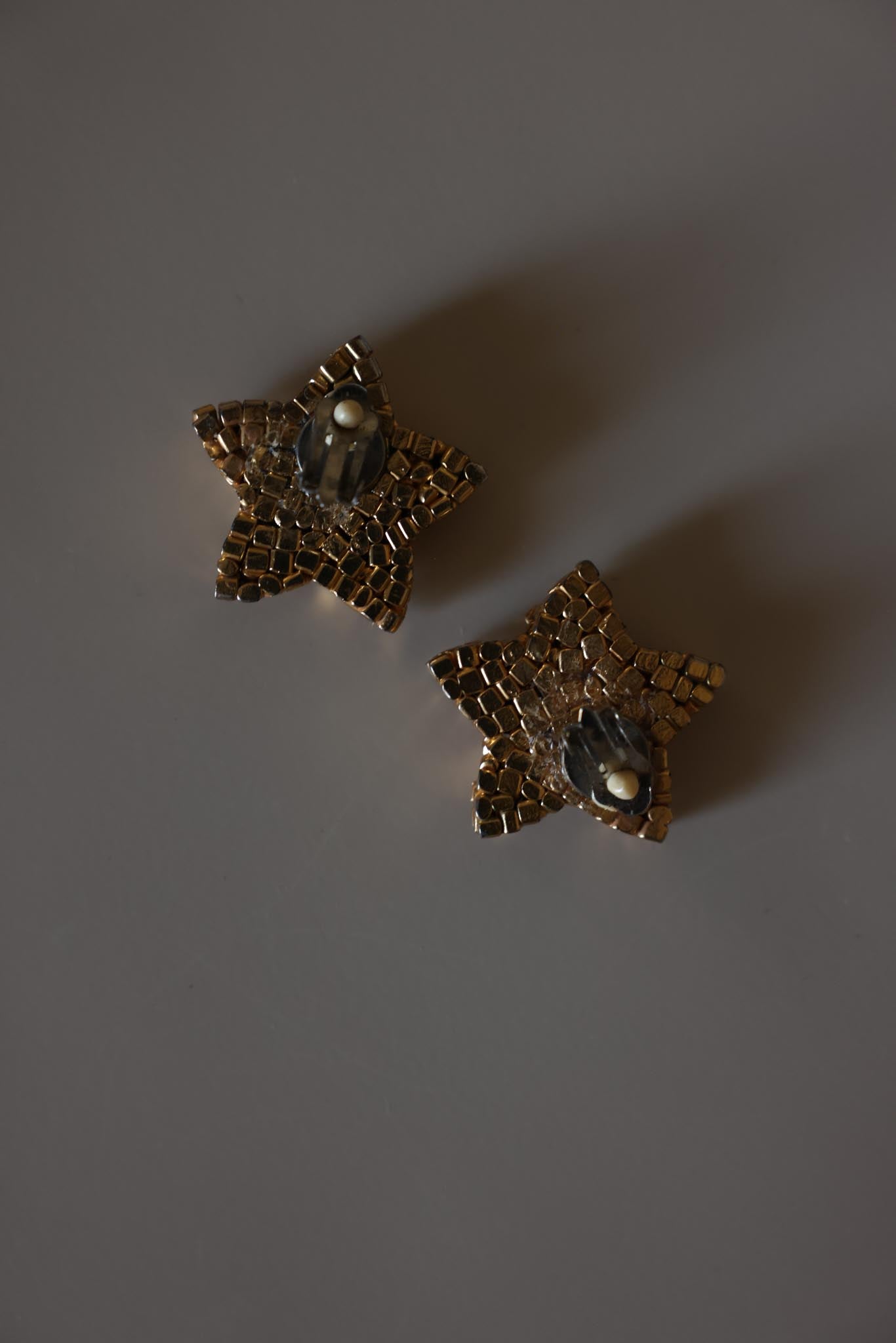 Vintage Chunky Gold Tone Textured Star Clip-On Earrings