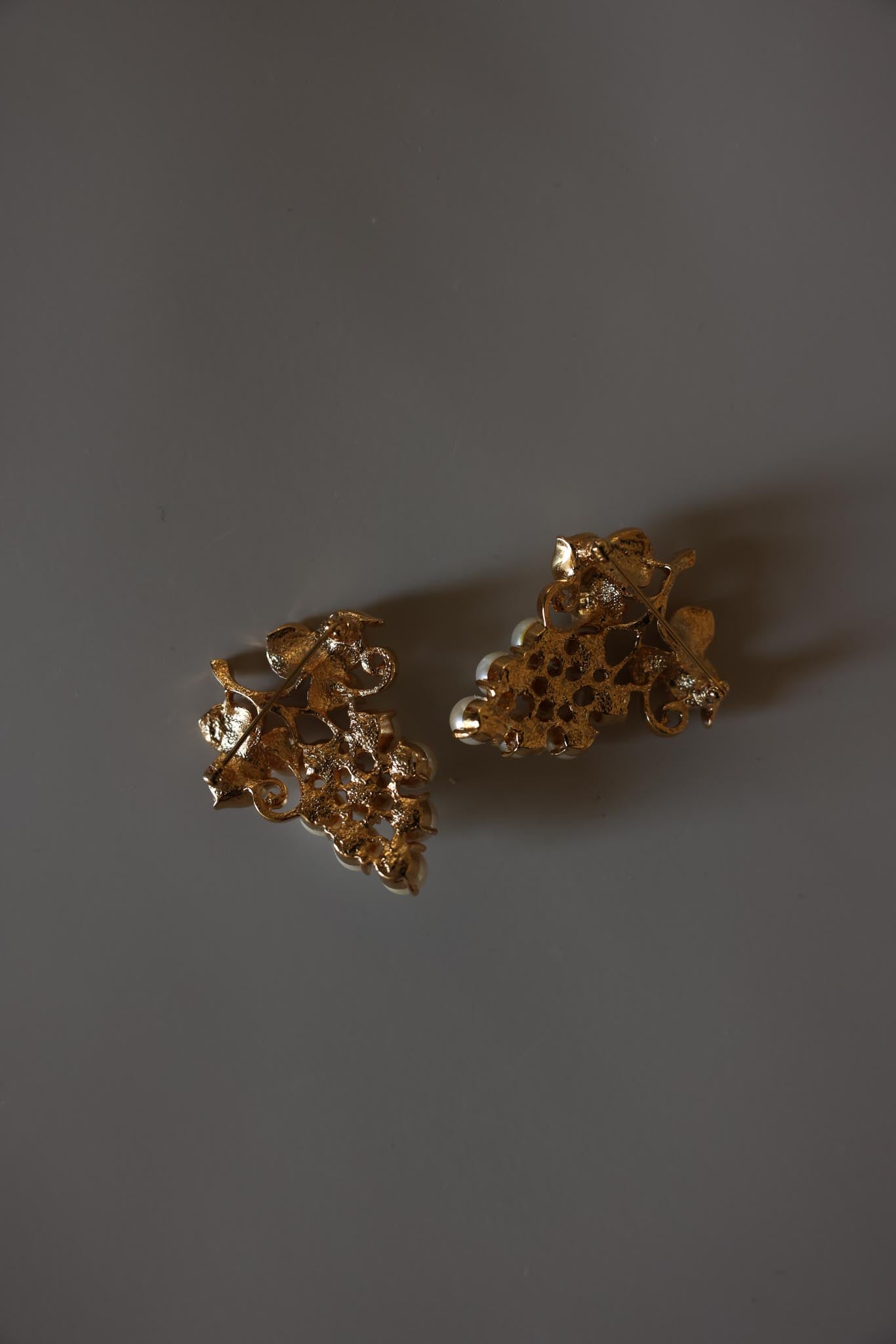 Vintage Gold Tone Faux Pearl Grape Brooch Set of Two