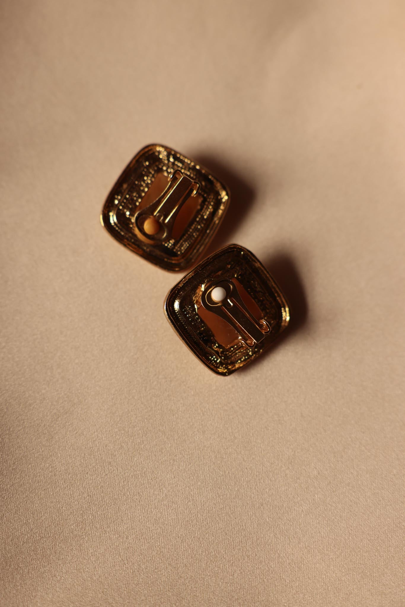 Gold-Tone Clip-On Earrings with Amber Cabochons