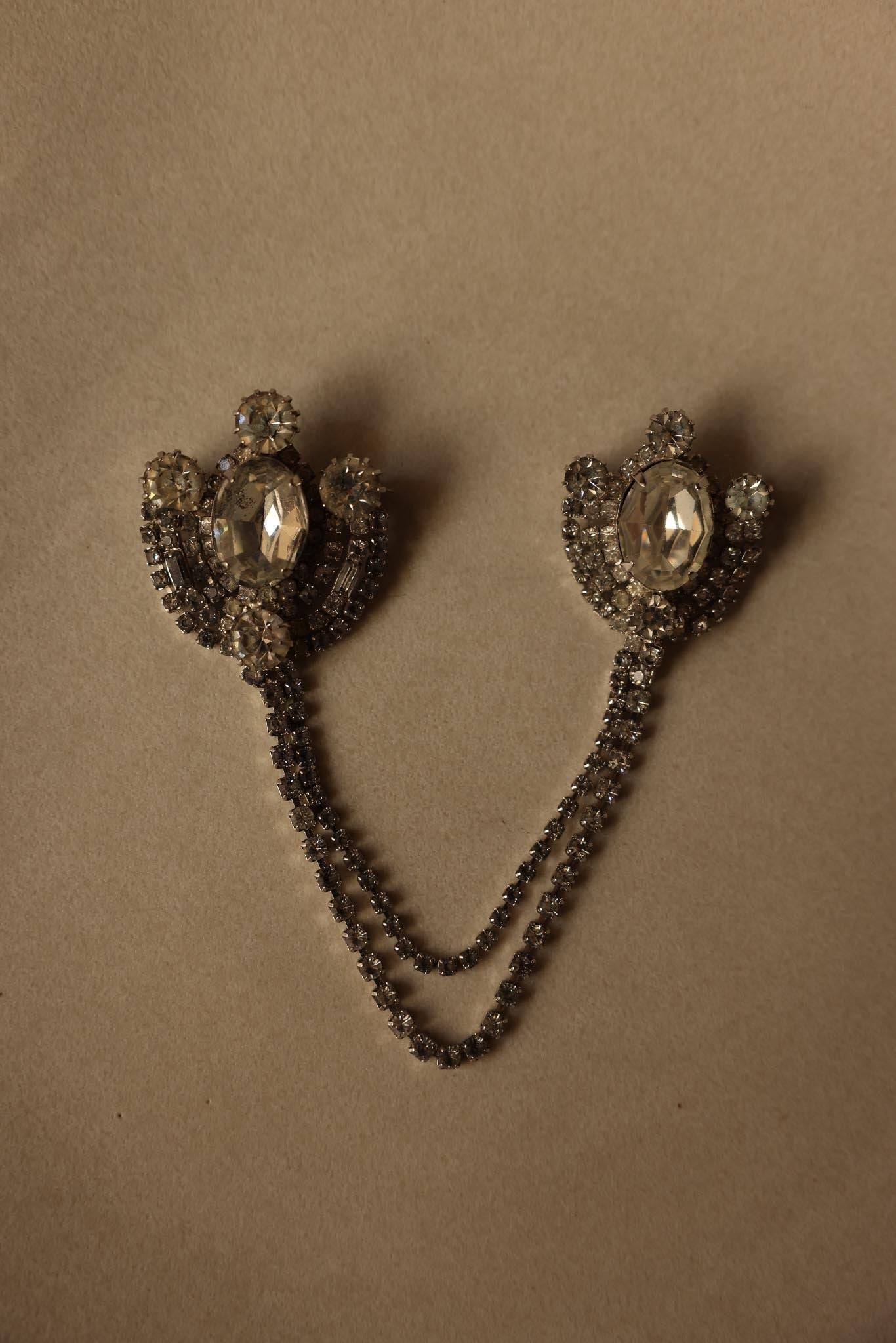 Kramer Chain Brooch with Clear Rhinestones