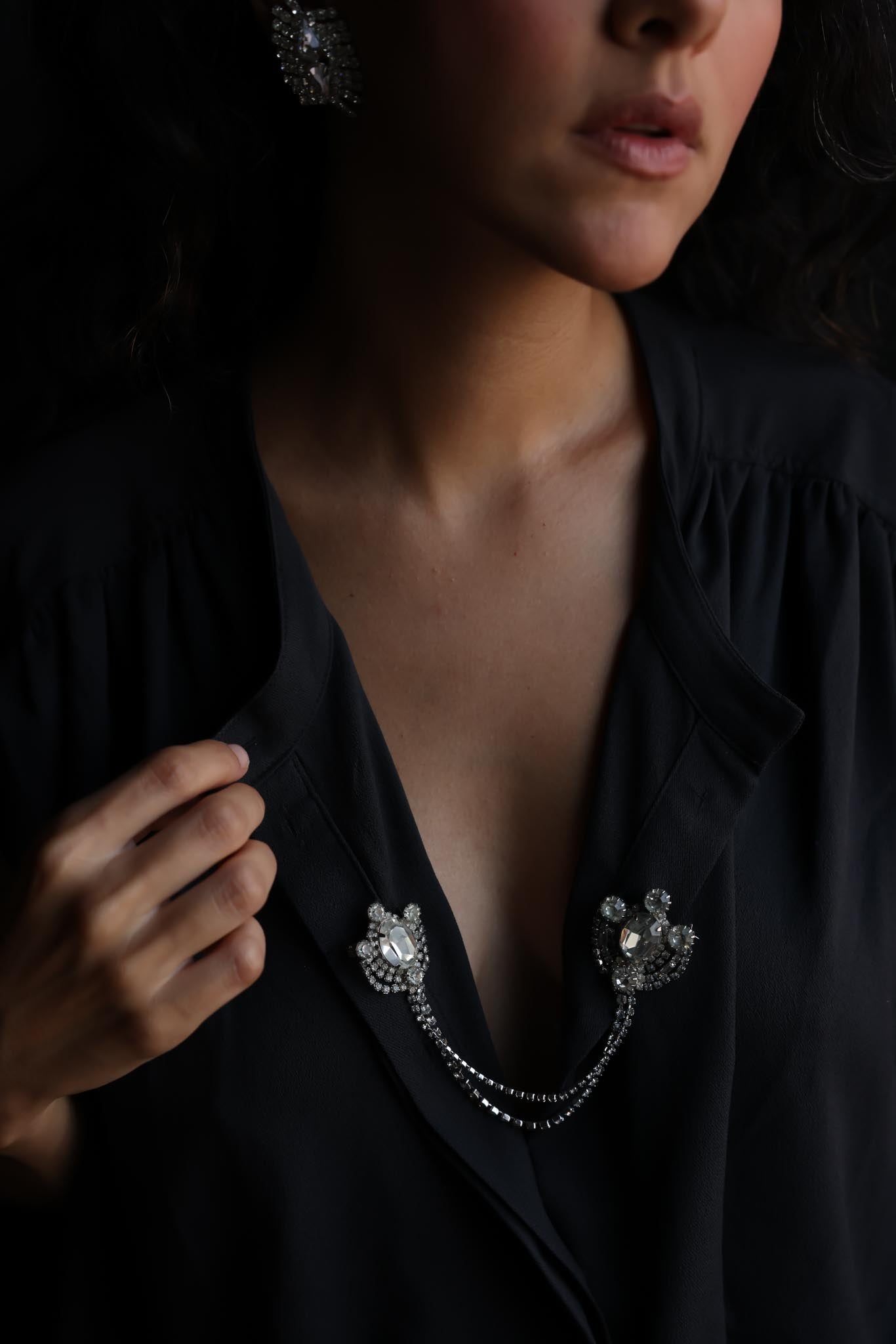 Kramer Chain Brooch with Clear Rhinestones