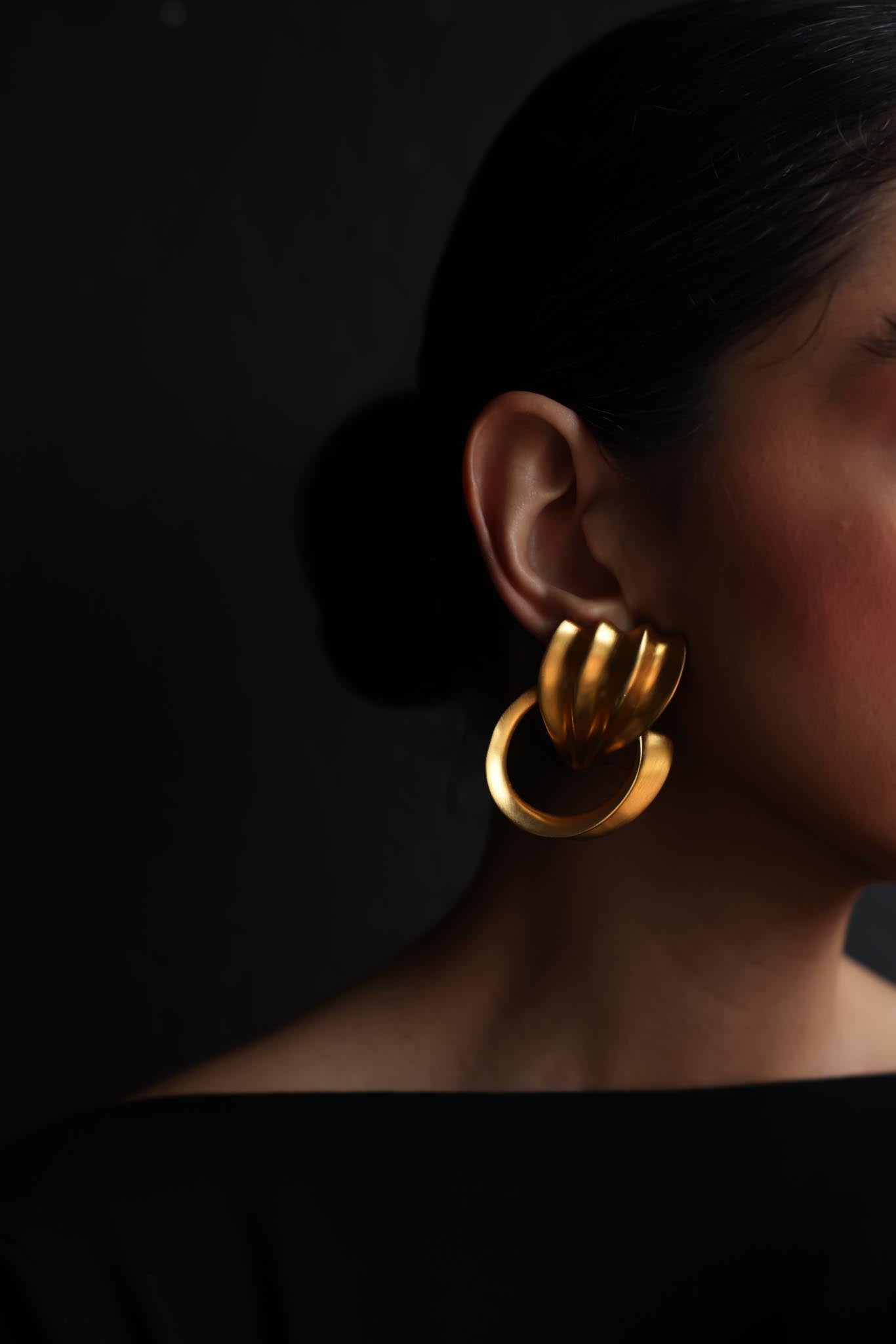 1980's Clara Studio Matte Gold Sculptural Earrings
