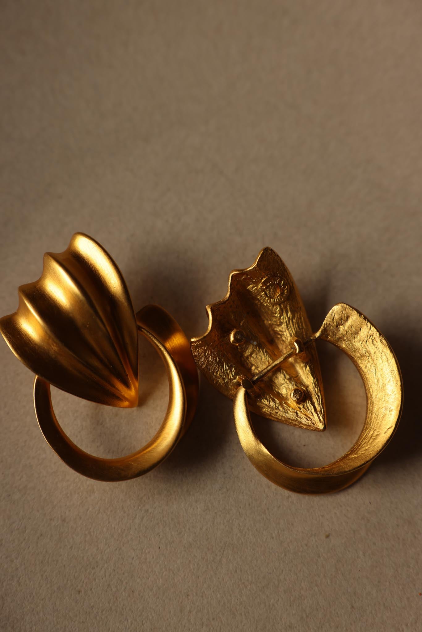 1980's Clara Studio Matte Gold Sculptural Earrings