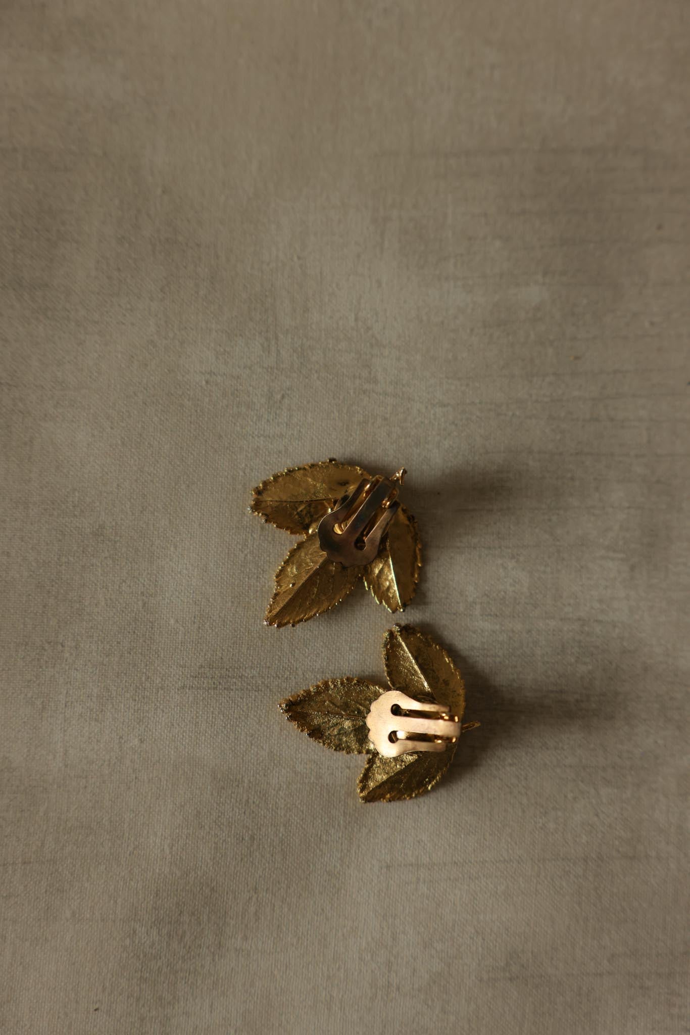 Gold-Tone Leaf Clip-On Earrings-1960's