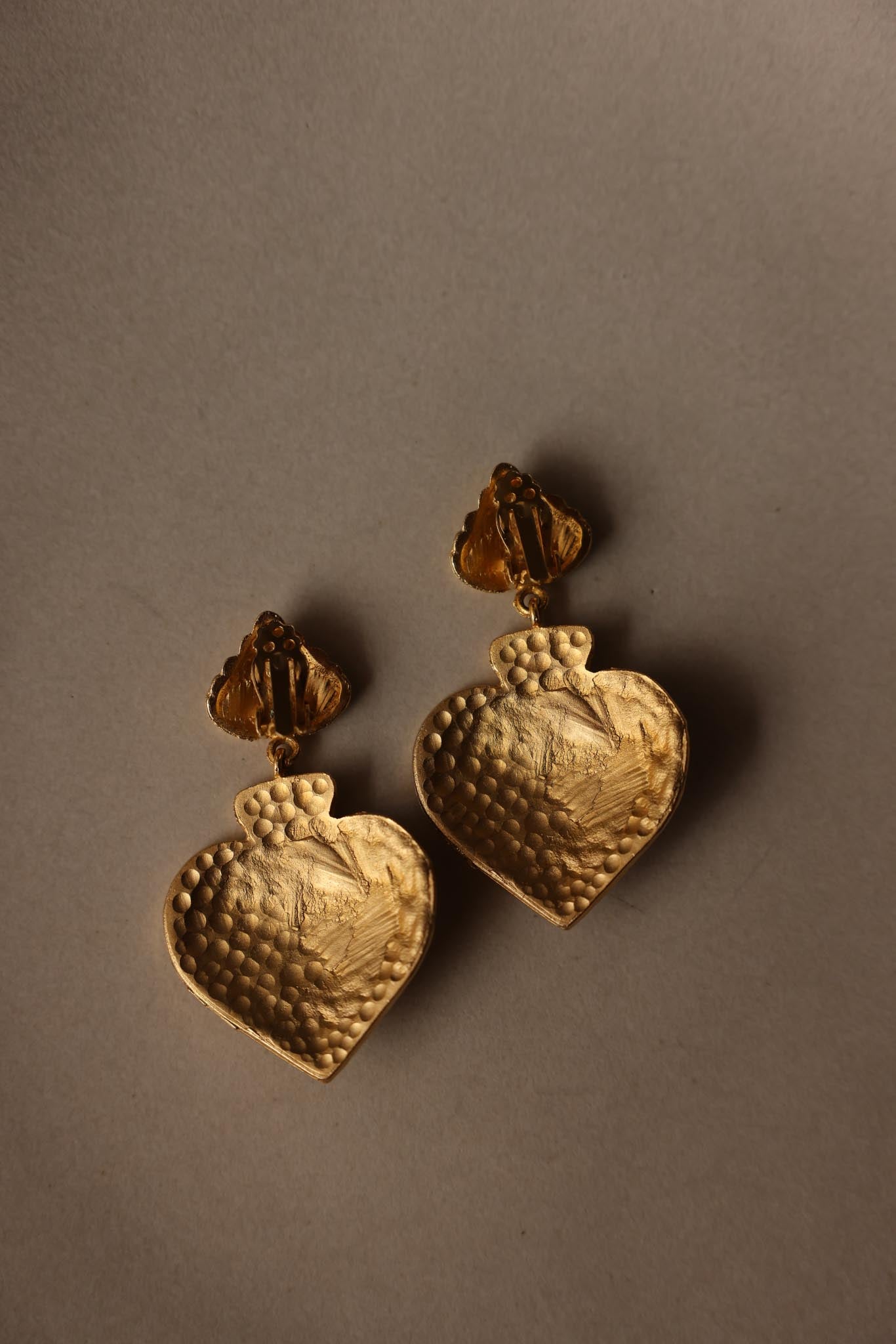 Matte Gold Heart Drop Clip-On Earrings