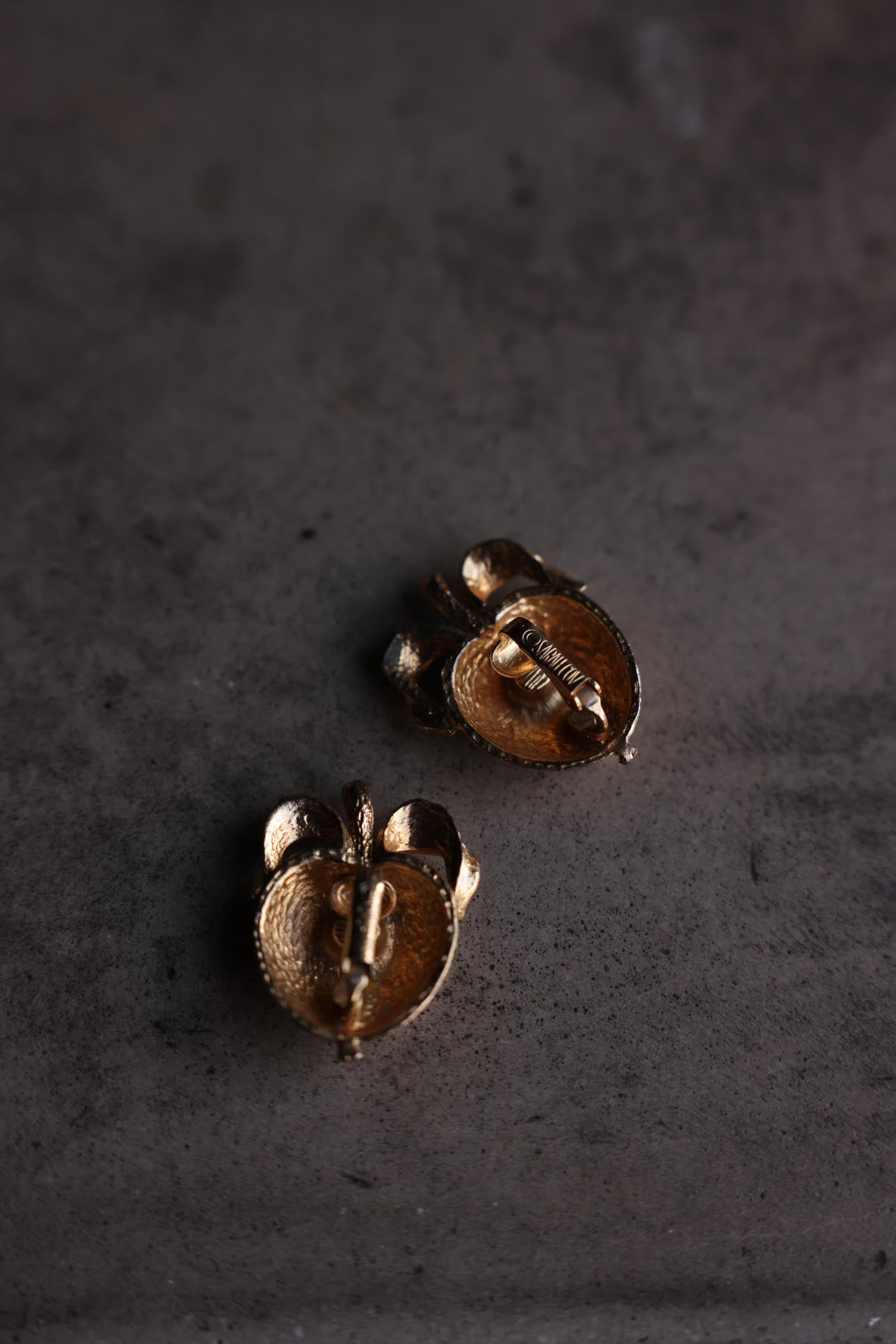 Gold-Tone Textured Apple Clip-On Earrings (Signed Sarah Coventry)