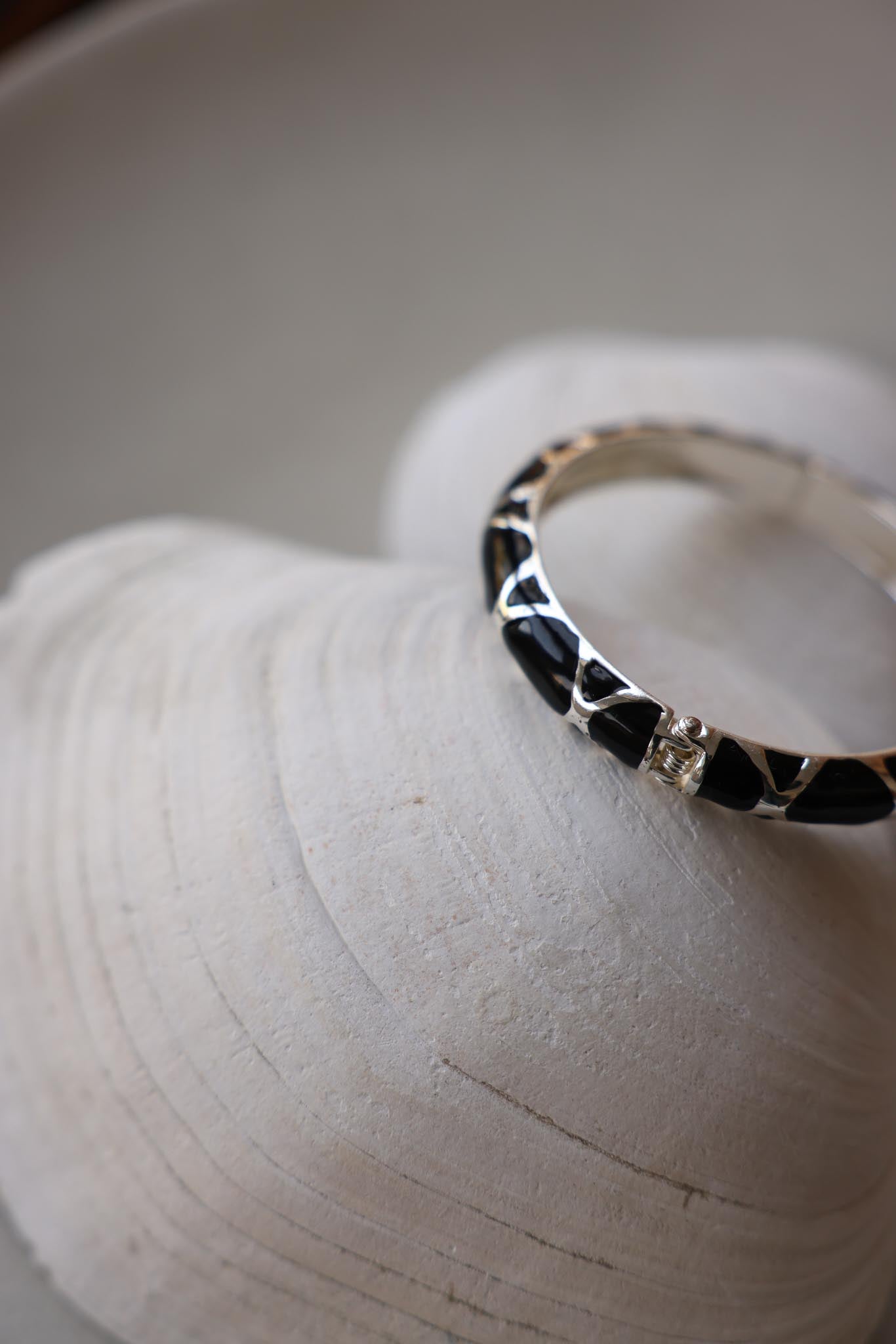 Silver-Tone & Black Hinged Bracelet|Vintage Baazaar