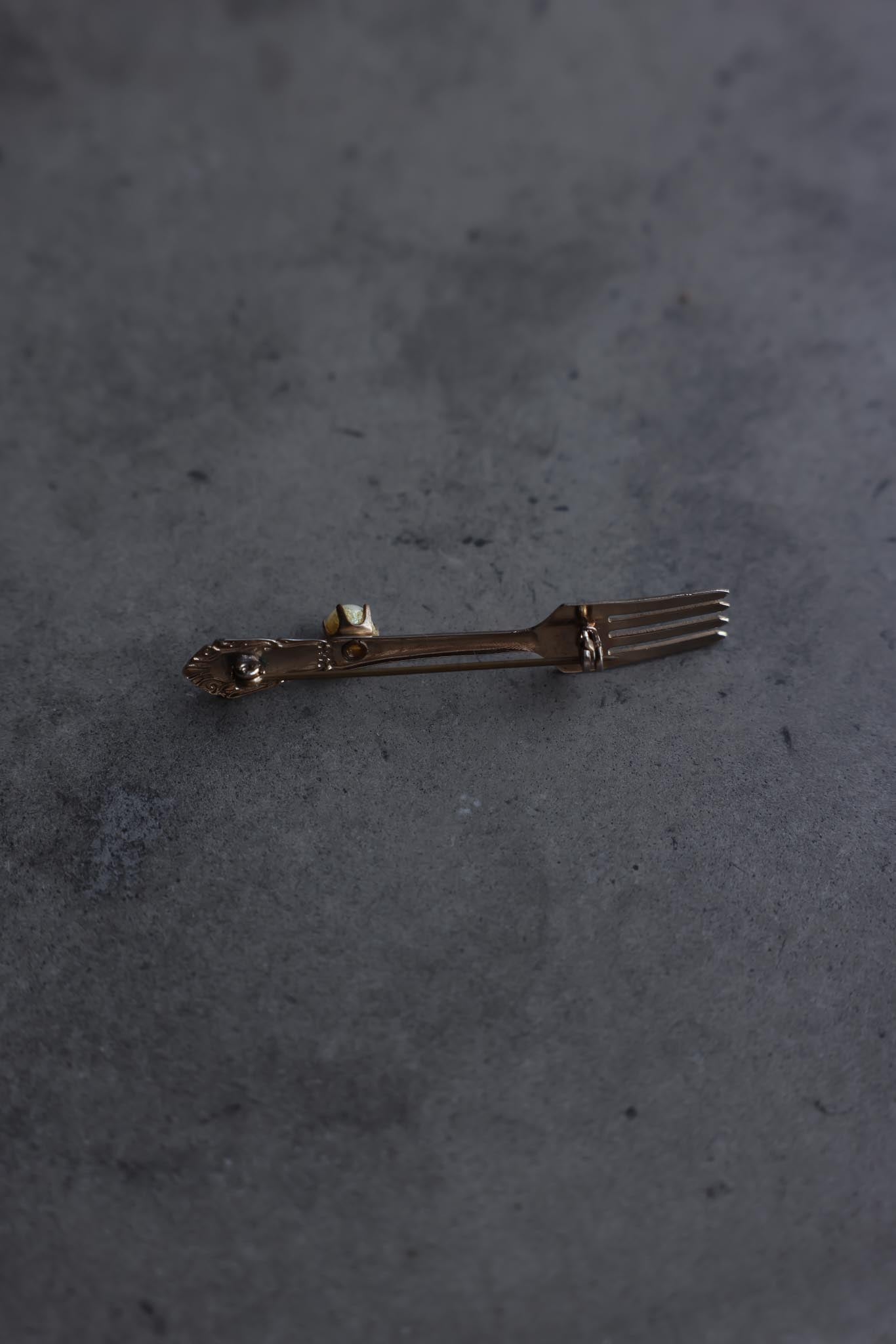 Silver-Tone Fork Brooch with Faux Pearl Accent
