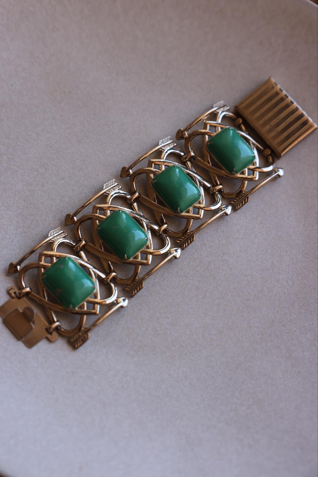 Green Cabochon Geometric Bracelet 1950s