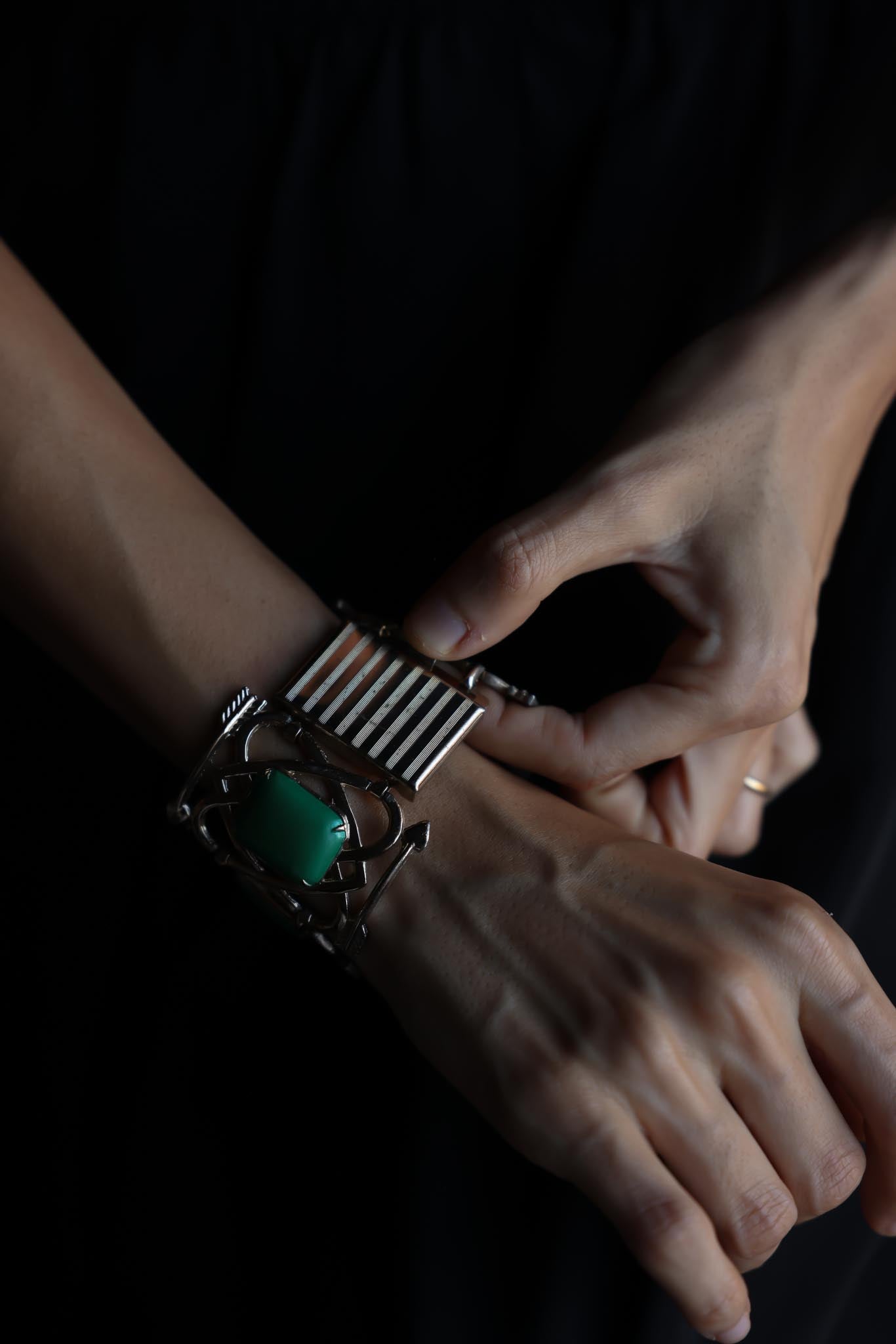 Green Cabochon Geometric Bracelet 1950s